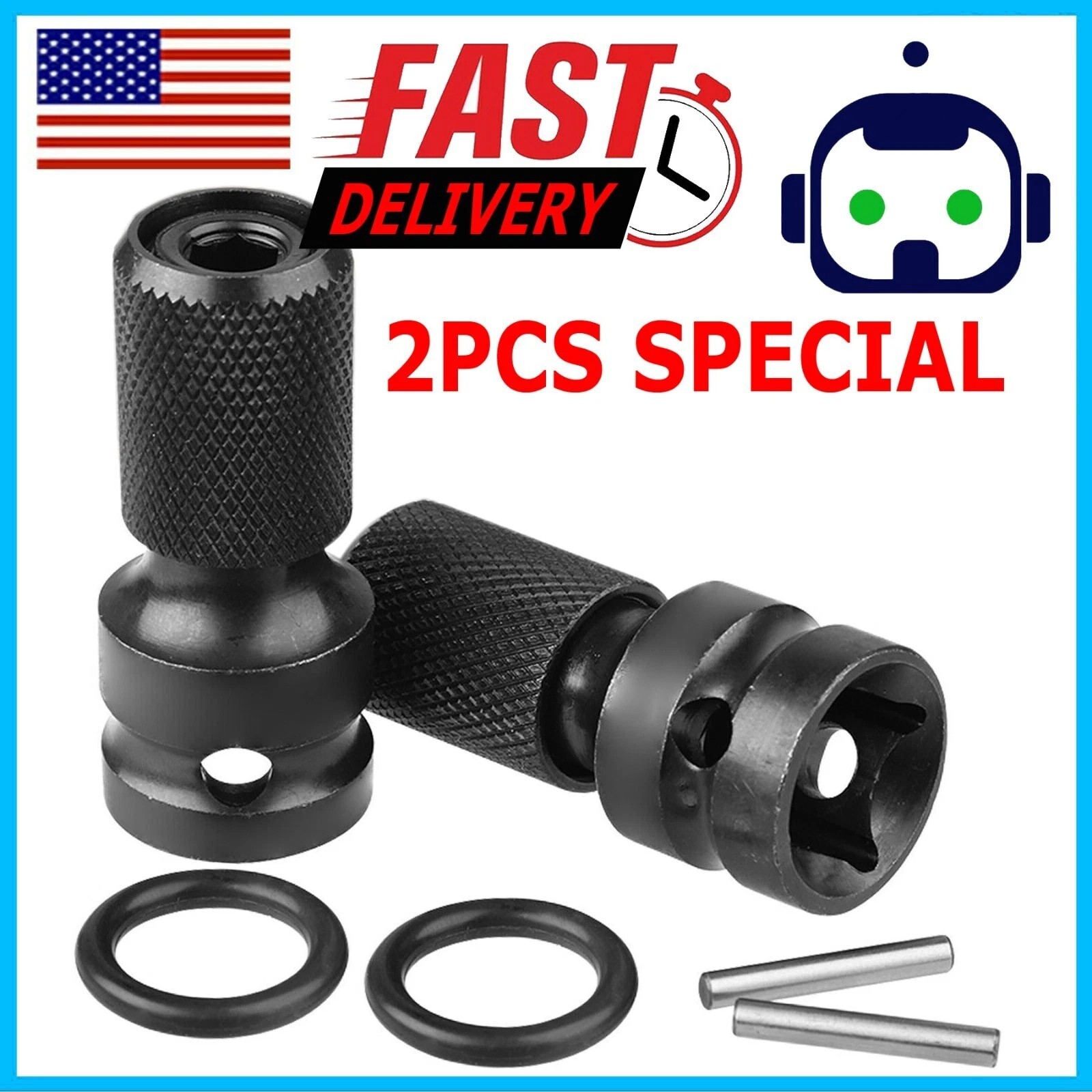 2Pcs 1/2″ Drive To 1/4″ Socket Adapter Hex Drill Chuck Change For Impact Wrench