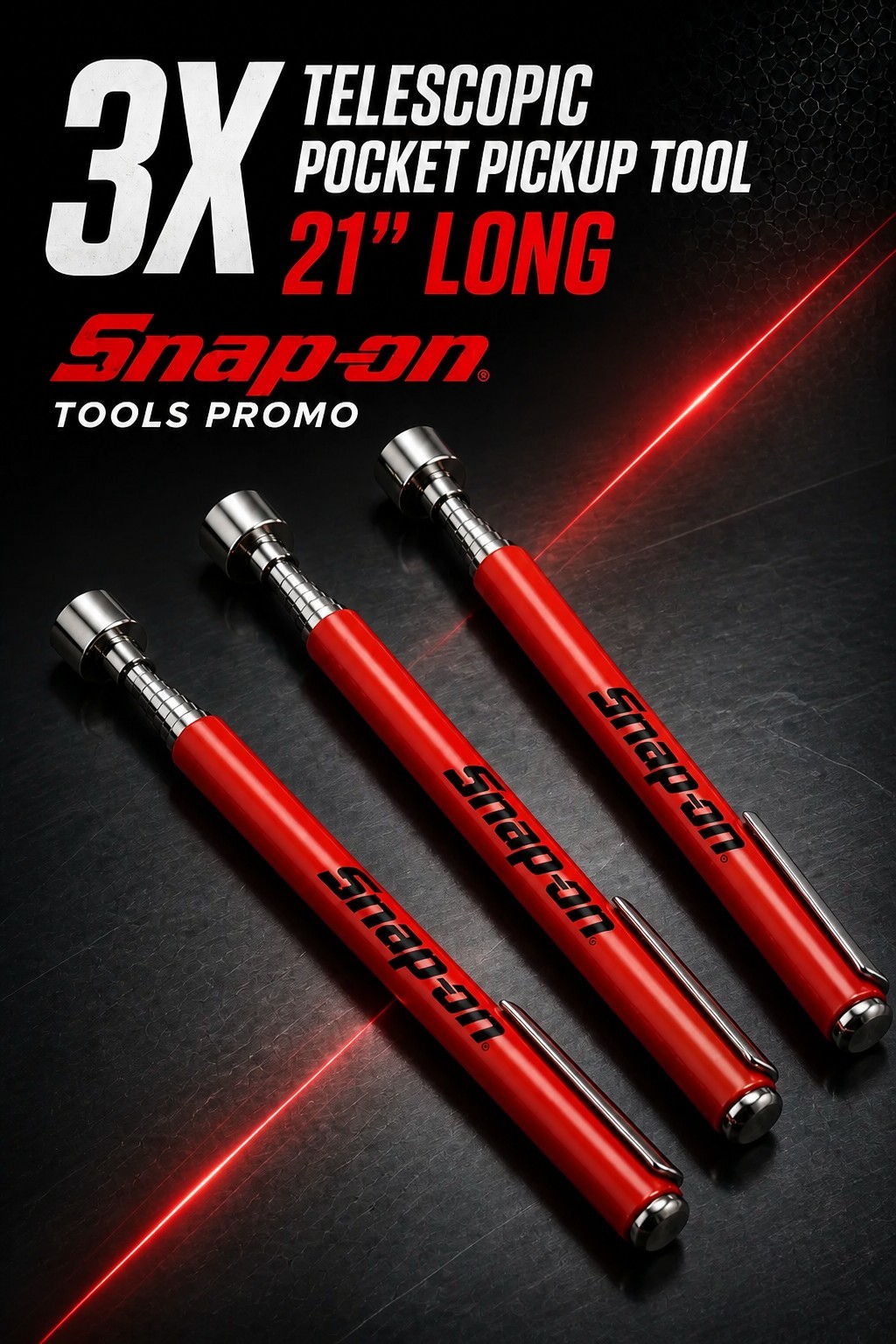 3X PROMO For Snap-on Tools MAGNETIC PICK UP TOOL TELESCOPING UP TO 21″ RED 🔴 !!