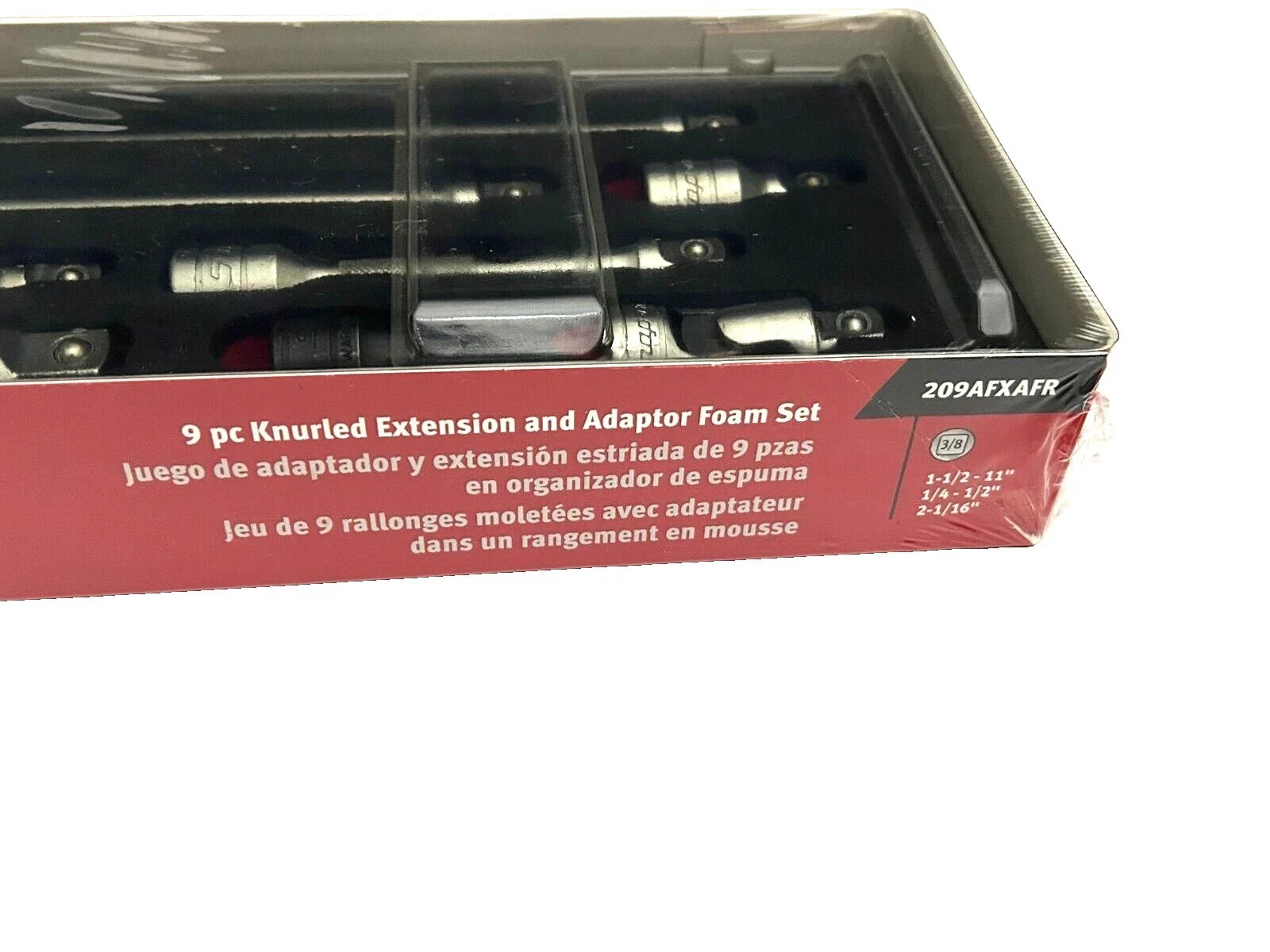 Snap-on Tools RED 9pc 3/8 Drive Extension Adaptor Foam Kit Set 209AFXAFR USA NEW