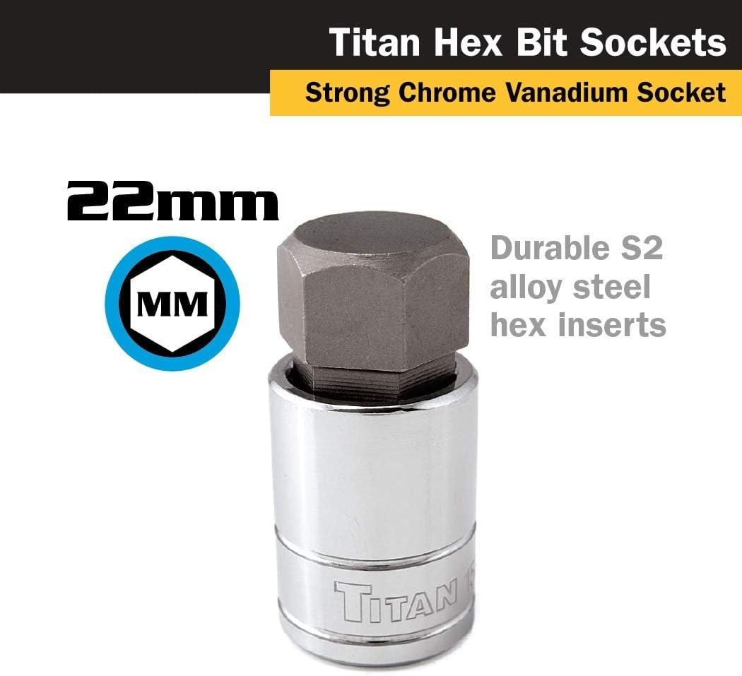 Titan Tools 1/2 Inch Drive 22mm Hex Bit Socket – Durable Chrome Vanadium Steel