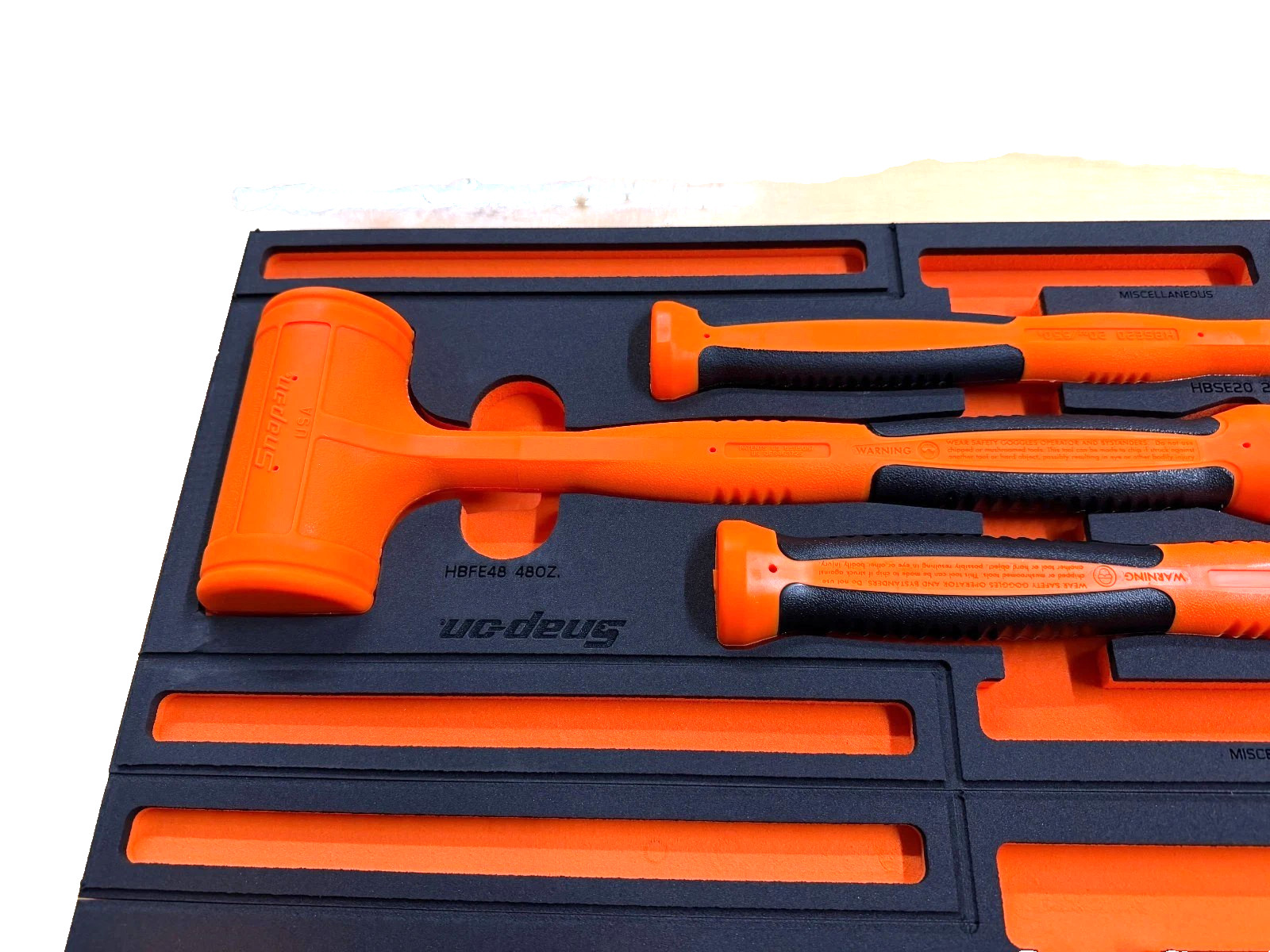 New Snap-on™ HBFE6FO 16 20 24 32 48 56 oz 6-pc Orange Dead Blow Hammer Foam Set