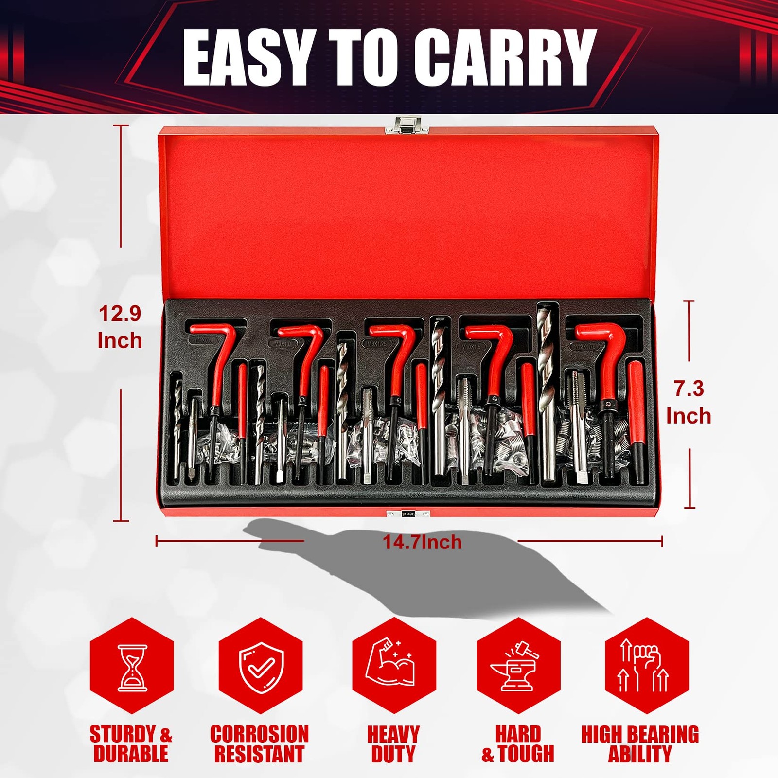 wesleydrill 131PCS Helicoil Metric Thread Repair 131PC, Red, Black, Silver