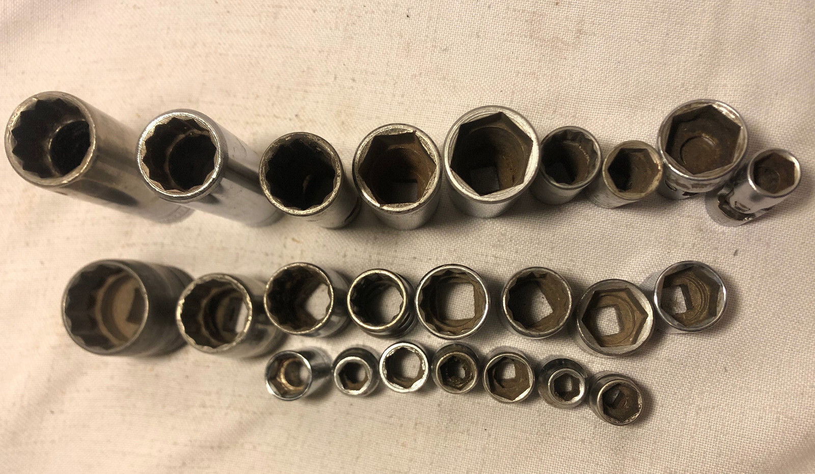 VTG S-K Tools 24pc 3/8″ &1/2″ dr socket Lot 1/2”-15/16” SAE & MM Short Deep Well