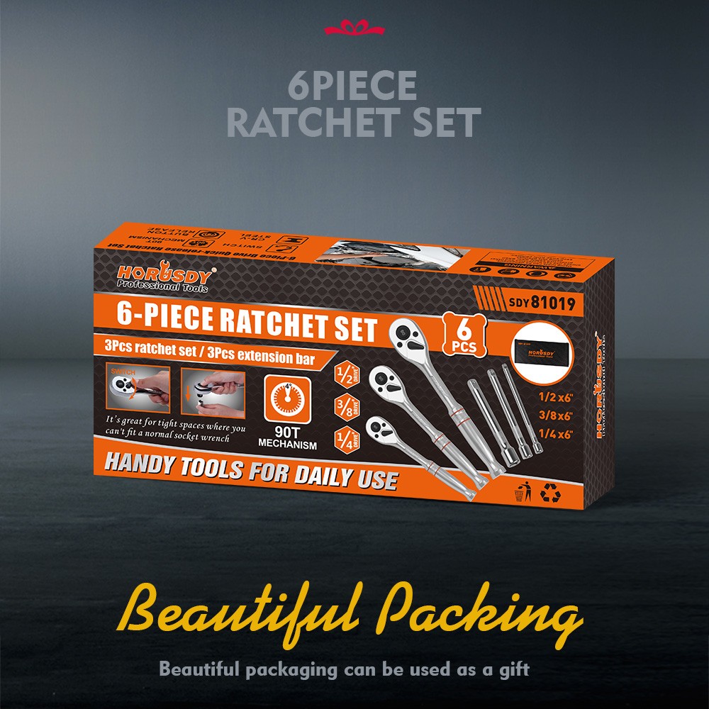 6PC 1/4″ 3/8″ 1/2″ Ratchet Handle Extension Bar Set CR-V W/ Bag Quick Release 90