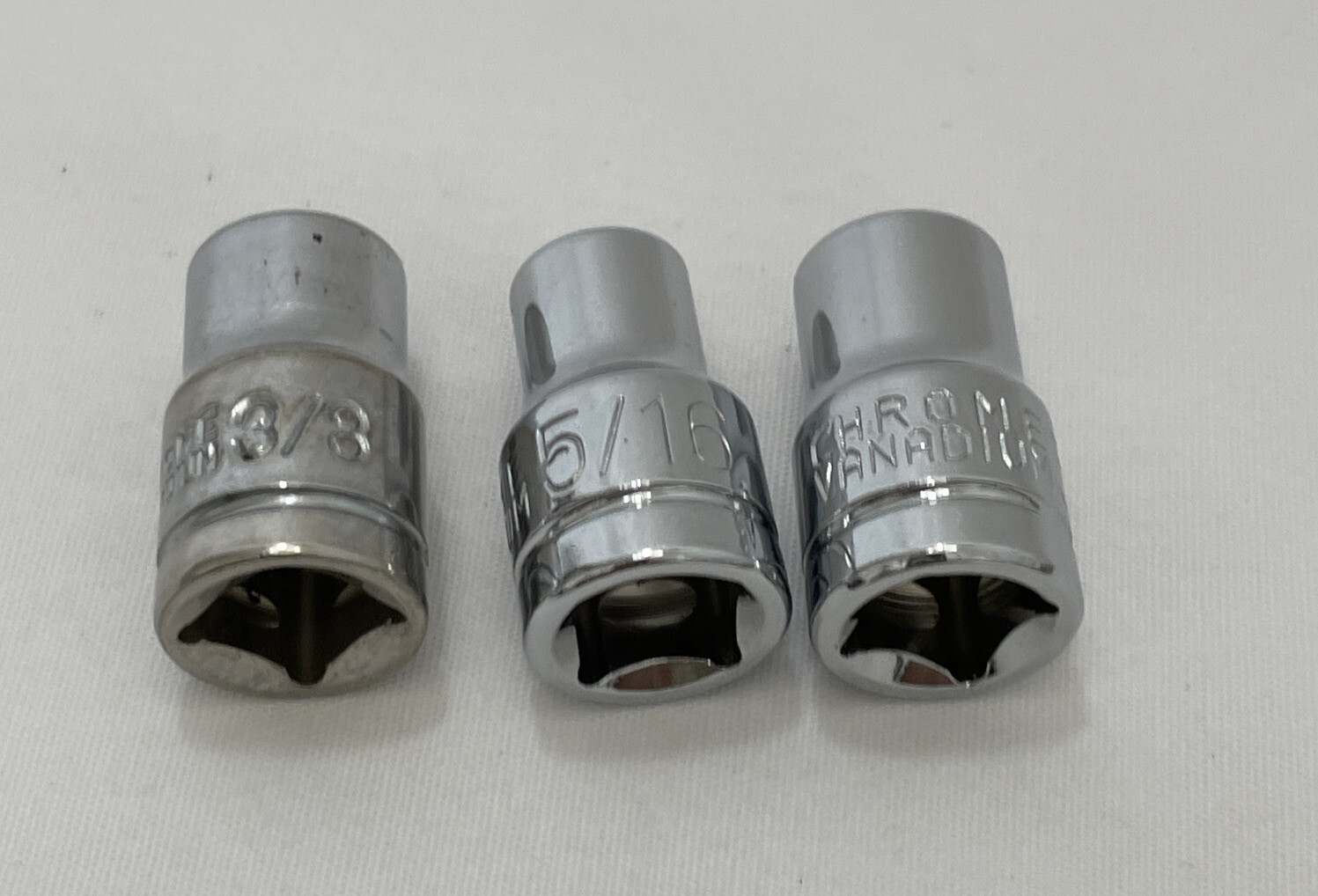 Vintage Chrome Vanadium 3/8”Drive SAE 5/16”, 3/8”, 3/8” 6 Point Lot Of 3