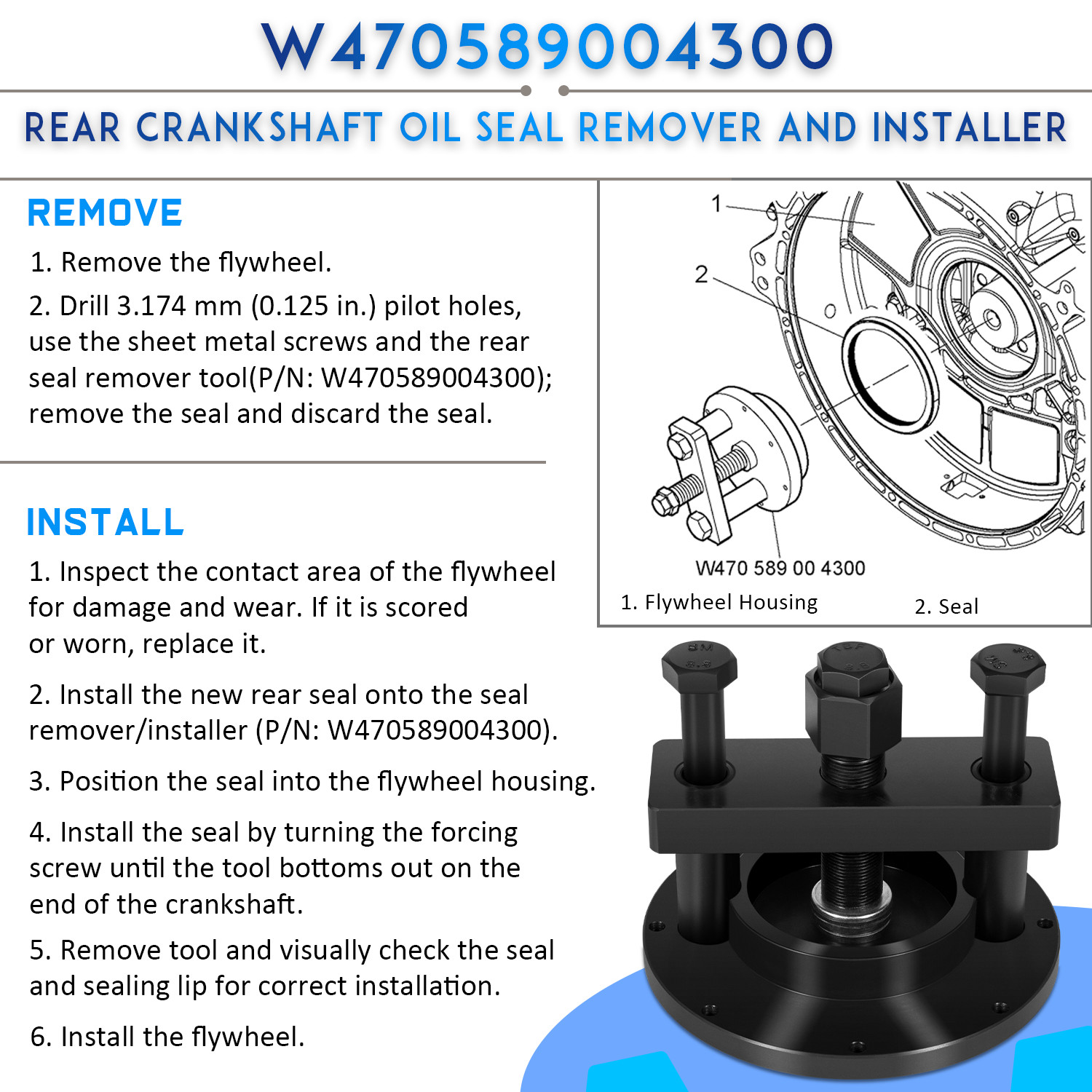 Front/Rear Crankshaft Seal Remover/Installer Tool for Detroit Diesel DD13/DD15