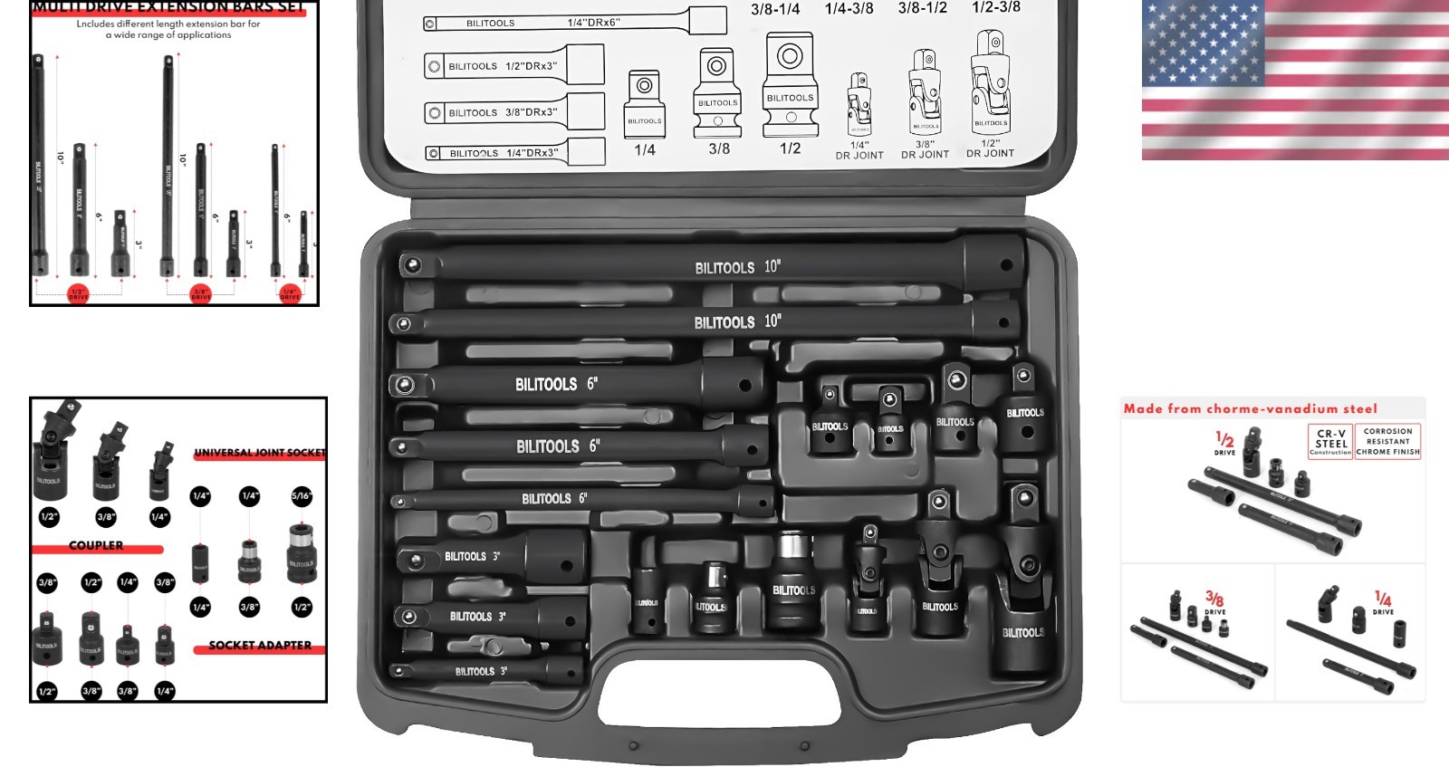 18Pc Impact Socket Extension Set | CR-V Steel, Storage Case