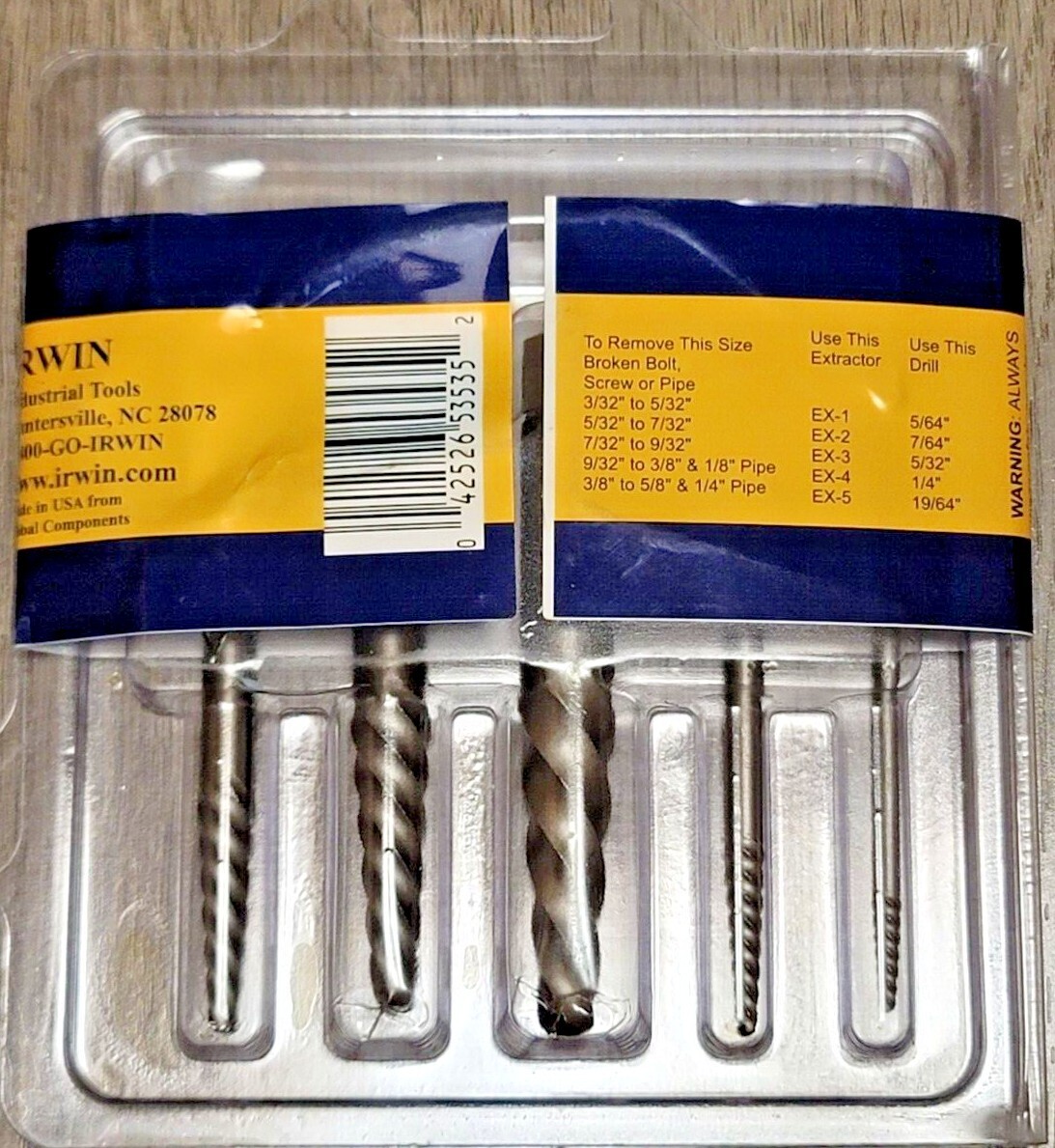 Irwin Hanson 5pc Spiral Flute Extractor Set EX-1 to EX-5, made in USA #53535