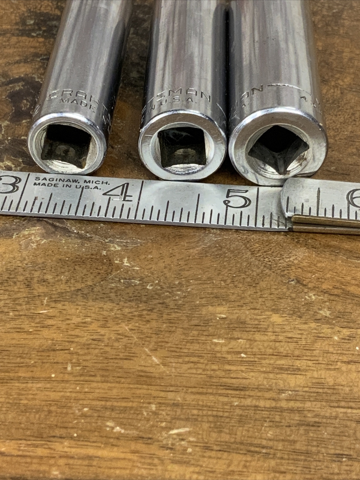 3 Vintage Craftsman USA 3/8″ Drive Deep Sockets 43312, 13, And 14. -V- Series