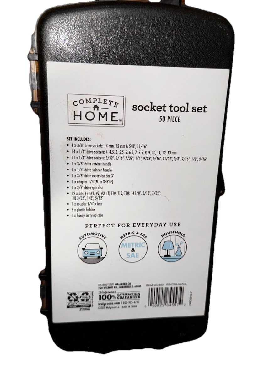 Complete Home 50 Piece Socket Tool Set Metric & SAE with Carrying Case