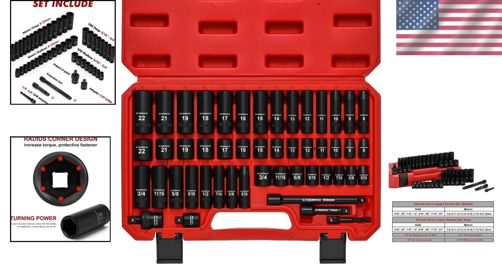 Durable 3/8″ Drive Impact Socket Set – 49 Pieces in SAE and Metric Sizes