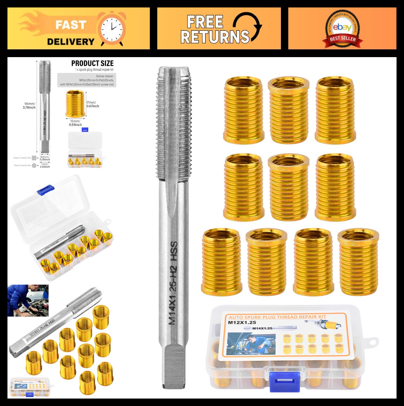 Spark Plug Thread Repair Kit – M12x1.25 & M14x1.25 Taps, High-Speed Steel Tools