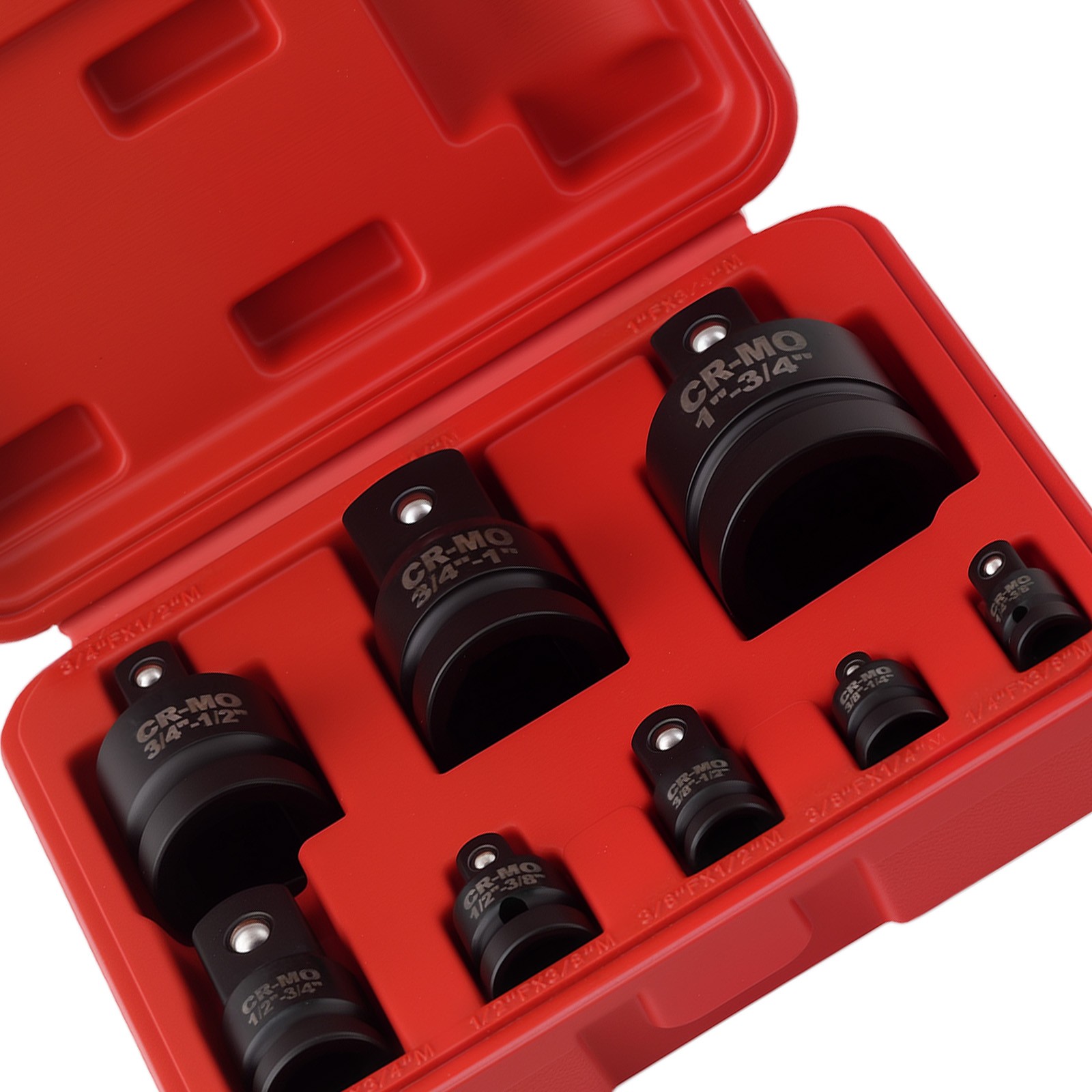 8pcs Impact Adapter Reducer Set 1/4 3/8 1/2 3/4 1in Socket CR-MO Steel Case