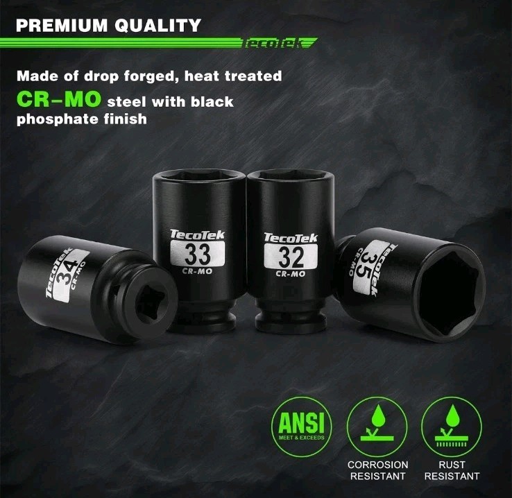 11 Pcs Tecotek 1/2″ Drive Deep 6-Point Impact Socket Set 27mm – 41mm