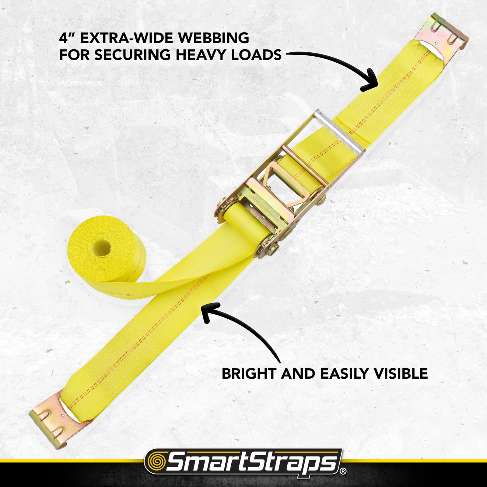 Smart Straps Commercial-Grade Ratchet Tie-Down, 15,000-lb. Breaking Strength,