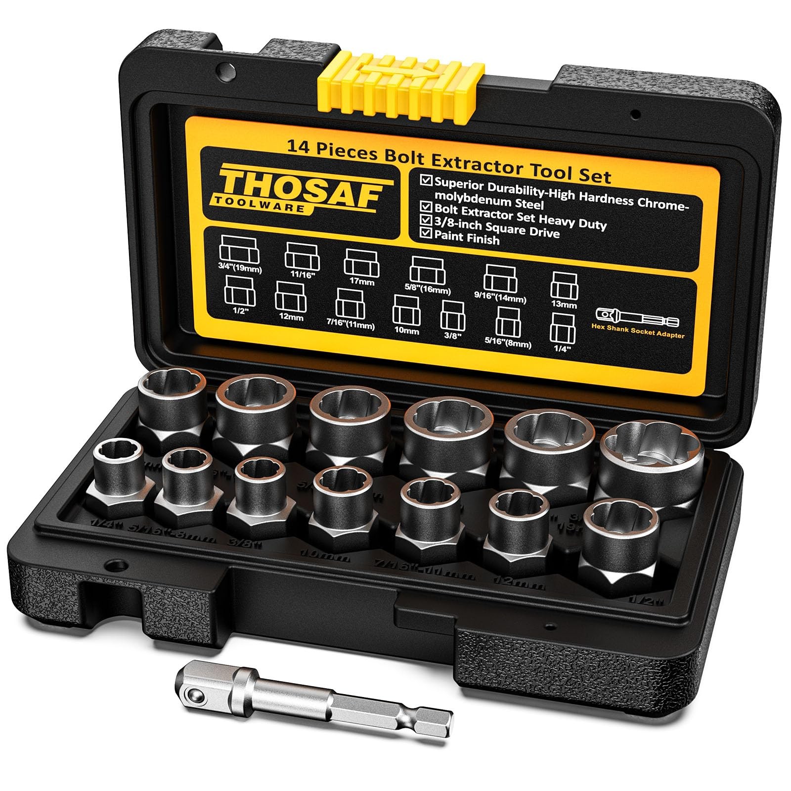 Impact Bolt & Nut Remover Set,14 Pieces Extractor Tool Set, 3/8″ Drive…
