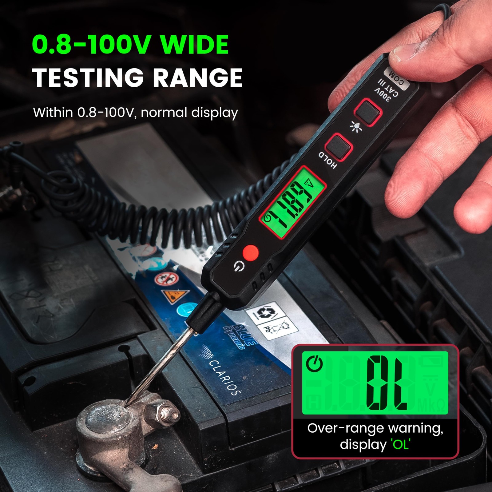 Smart Circuit Tester, 0.8V-100V DC Voltage Tester with Backlight,