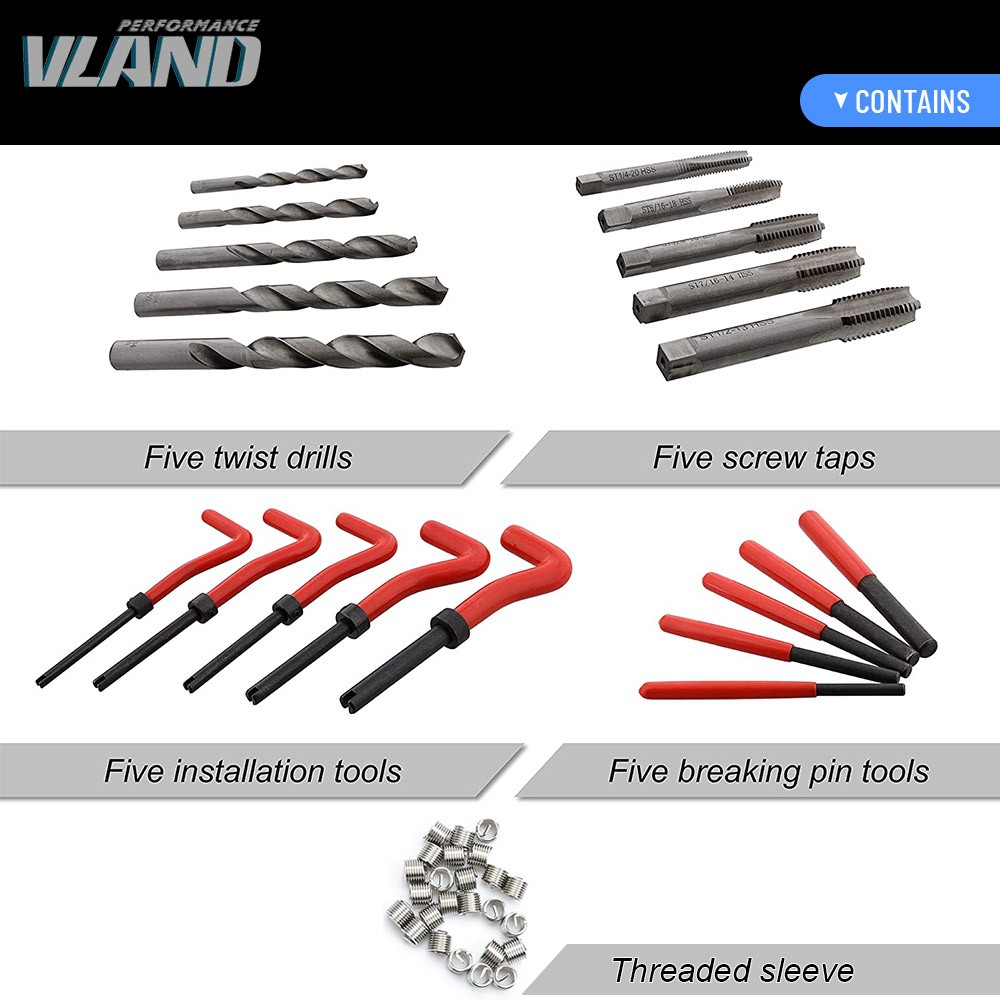 131 Pcs/Set Metric Thread Repair Insert Helicoil Threading Tool M5/M6/M8/M10/M12