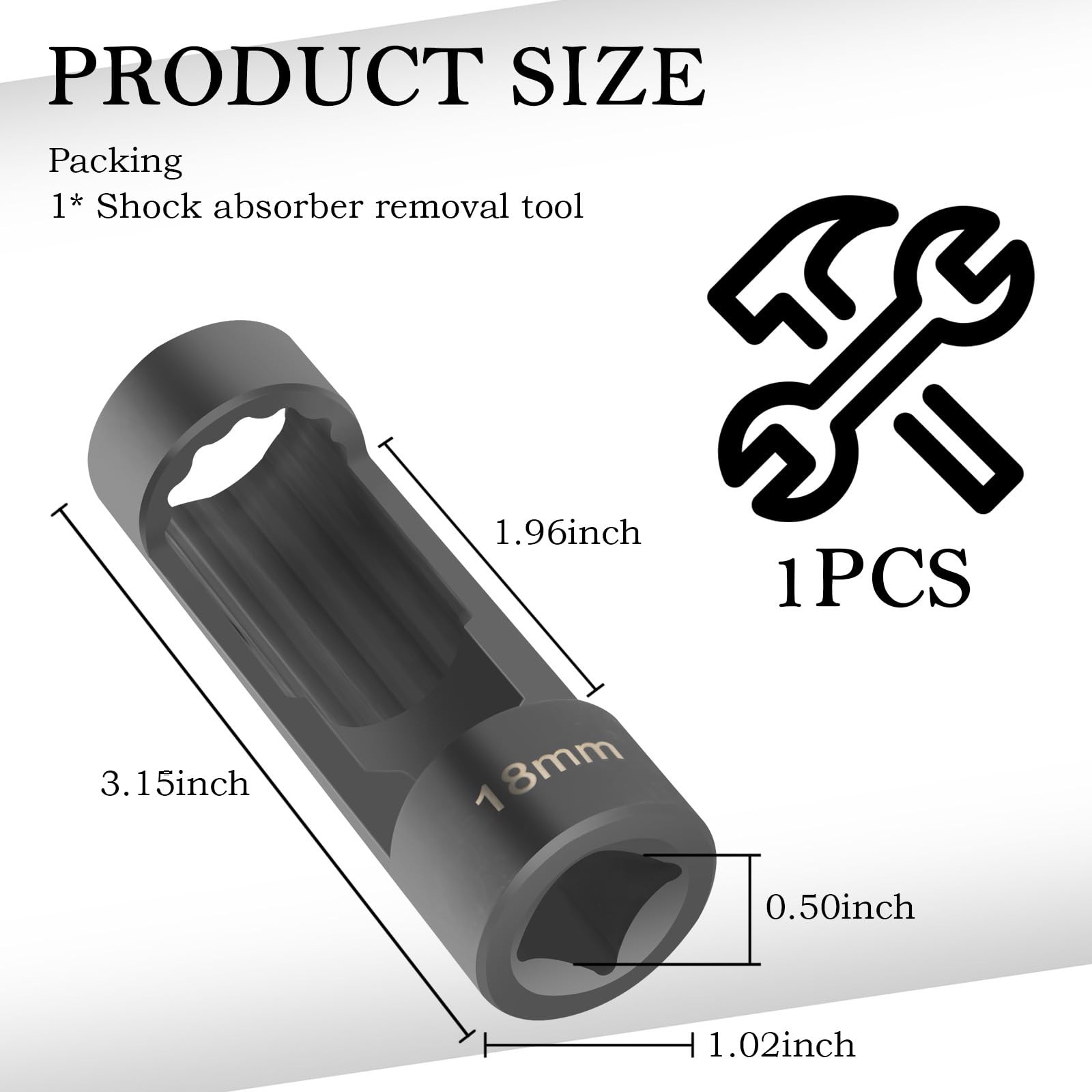 18mm Shock Absorber Socket for Removal of 3.15*1.02*1.02 inch, Black