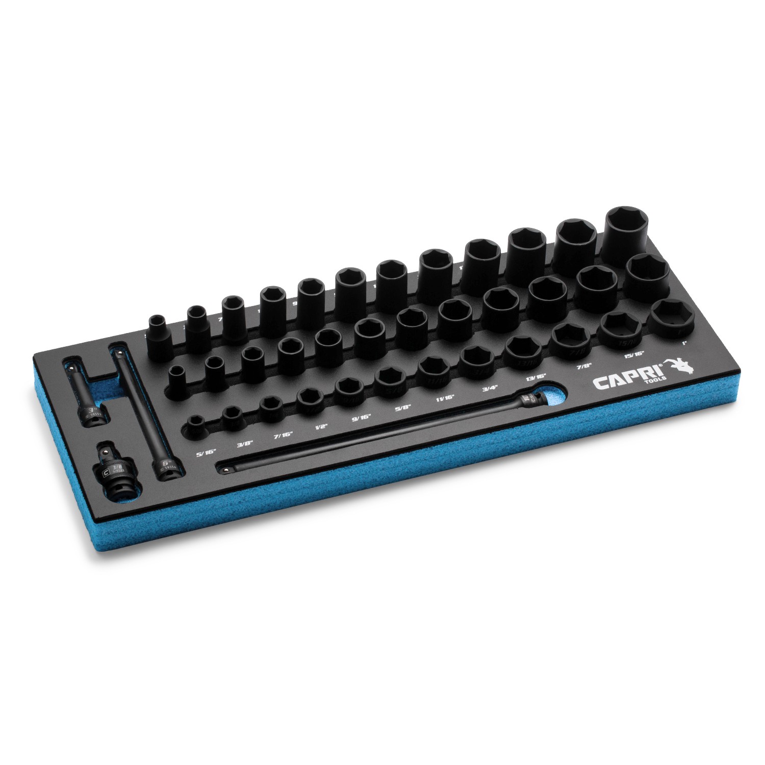 Capri Tools 3/8 in. Dr Shallow/Semi-Deep/Deep Impact Socket Set, SAE, 40-Pc