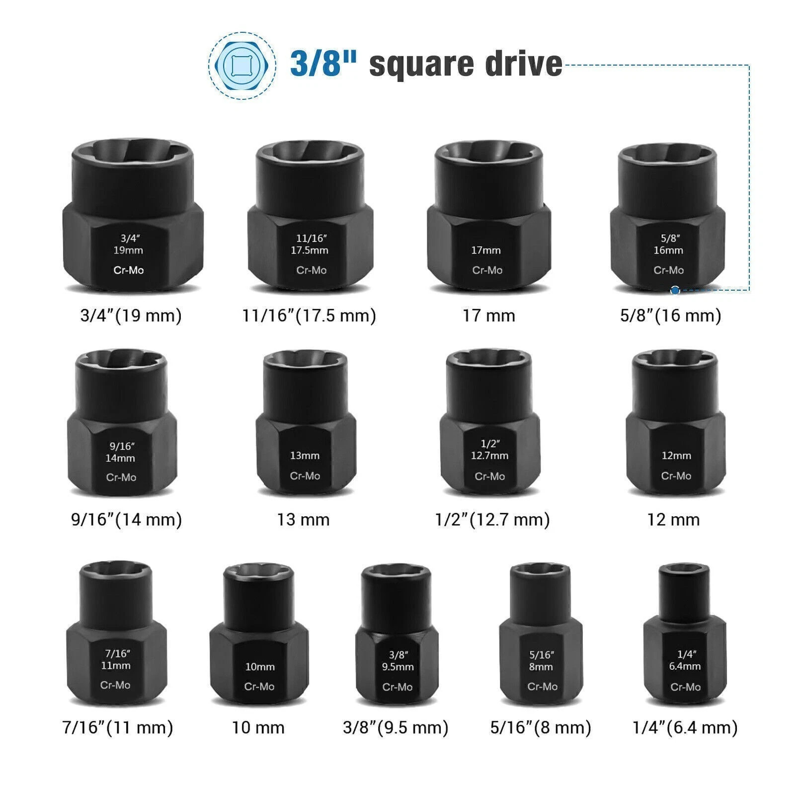 Impact Bolt Extractor Set Nut Remover Stripped Extraction Socket Tools 13pcs
