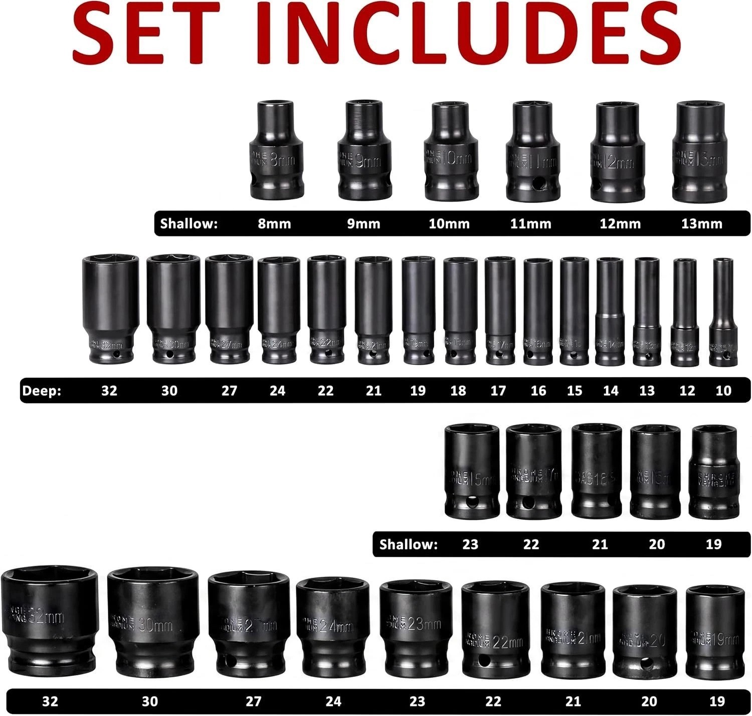 35-Piece Professional Impact Socket Kit with Durable Storage Case & Metal Rod