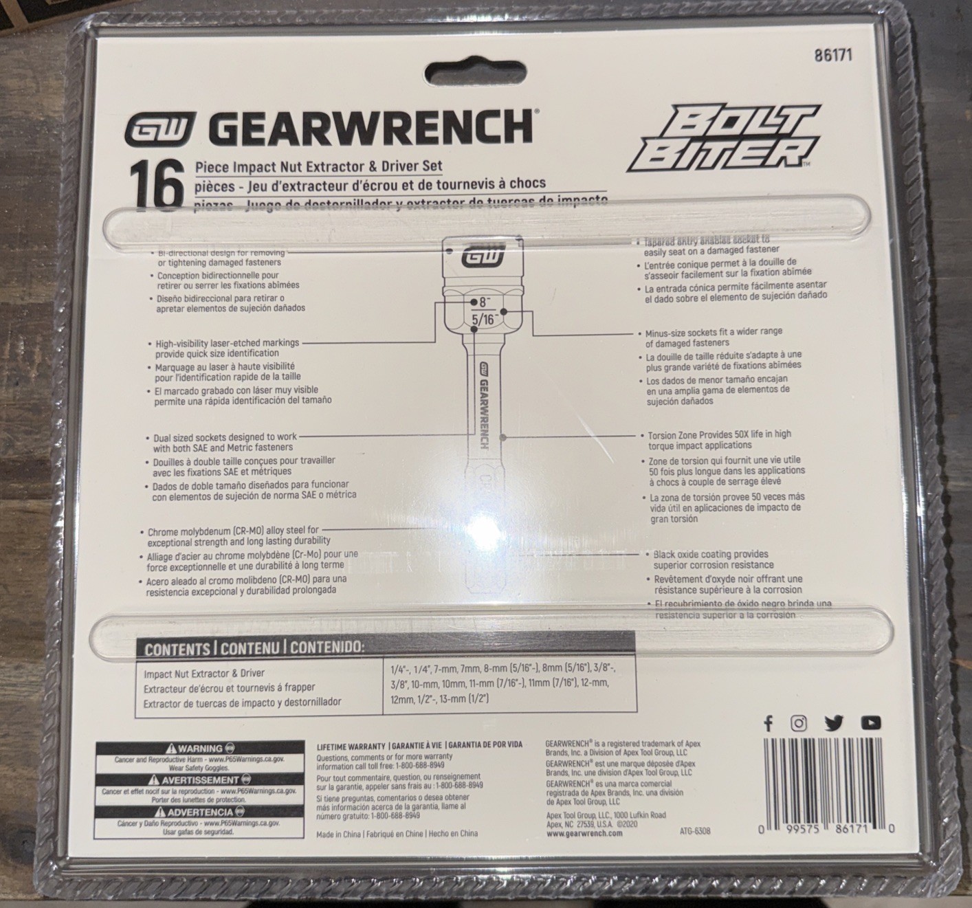 Gearwrench 16pc Bolt Biter 1/4″ Hex Nut Driver Impact Extractor Socket Set 86171
