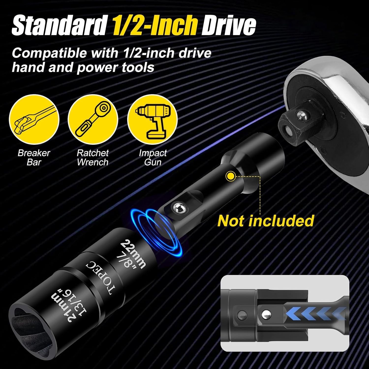 21mm x 22mm Dual-Head Lug Nut Extractor & Removal Tool – 1/2″ Drive, Heavy Du…