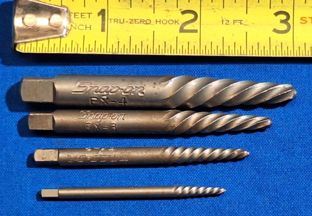Snap On Tools 4 piece easy out set / broken bolt removal set EX4, EX3, EX2, EX1