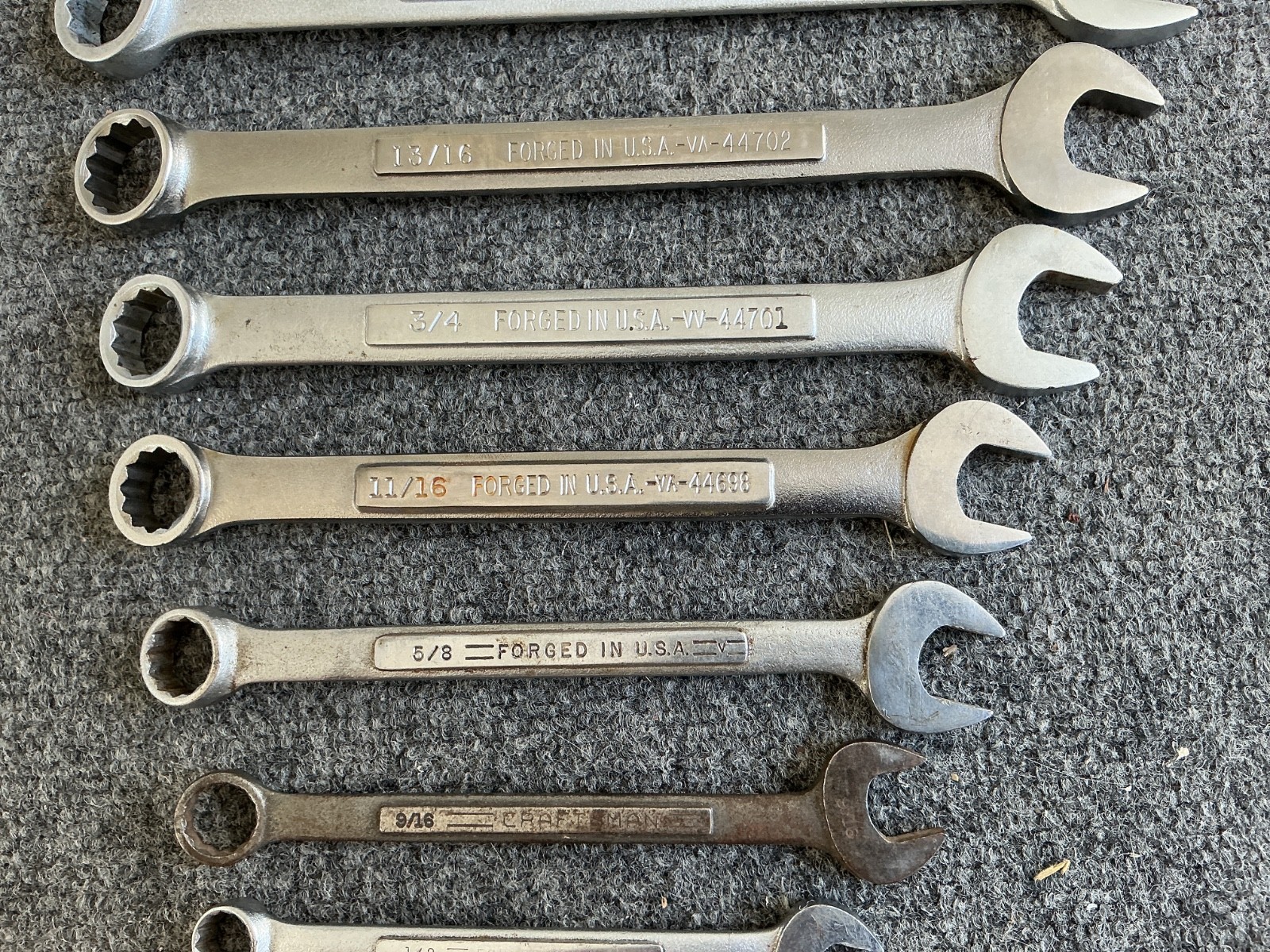 VTG Craftsman USA Various «V’s» 14 Pc SAE Combination Wrench Set 5/16” to 1-1/8”