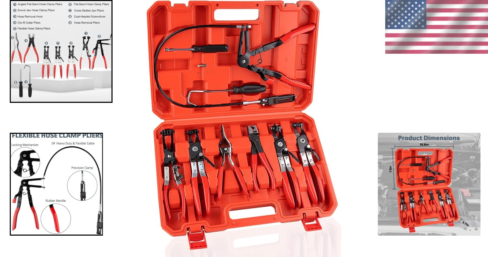 Durable Hose Clamp Pliers Set with Carbon Steel Construction and Storage Case