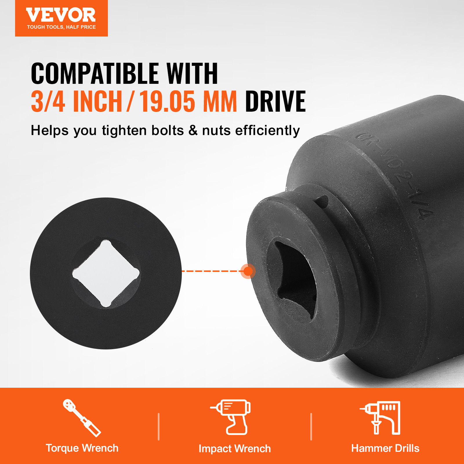 VEVOR Axle Nut Impact Socket Set 3/4″ Drive 6-Point 8PCS SAE Spindle Nut Socket