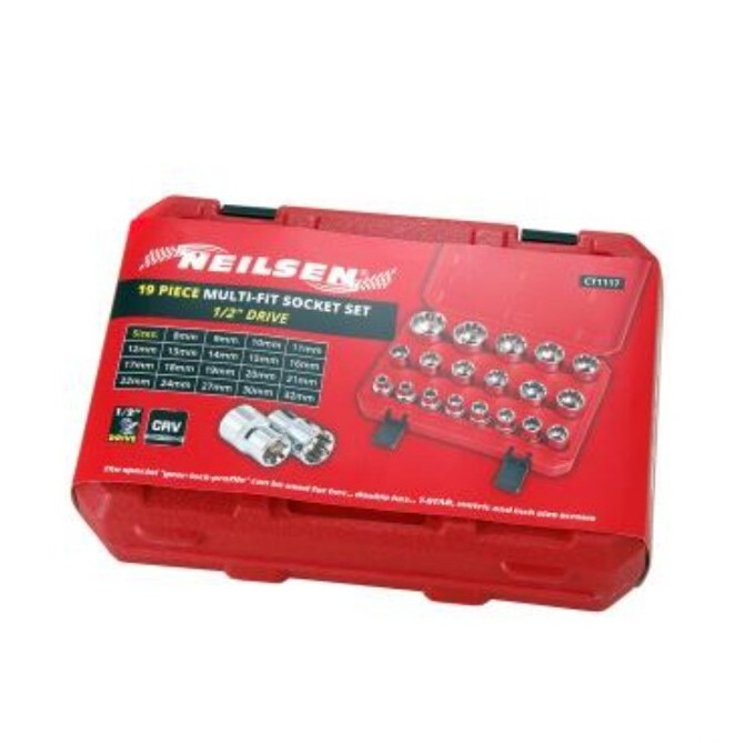 Neilsen Metric Multi Drive Sockets 8mm – 32mm Socket Set In Bmc 19pc 1/2″