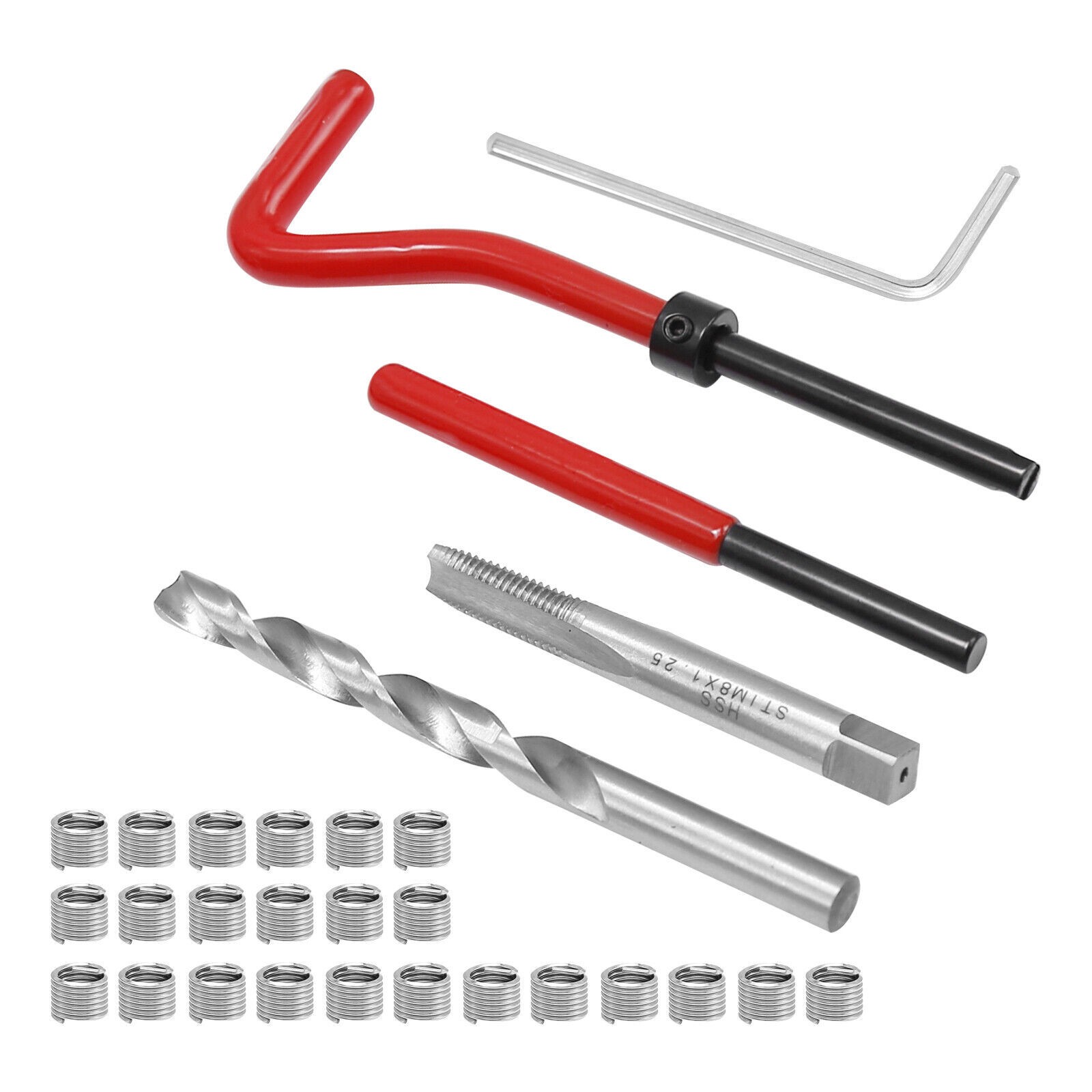 30x Metric Thread Repair Insert Kit M8 X 1.25mm Helicoil Car Pro Coil Tool US