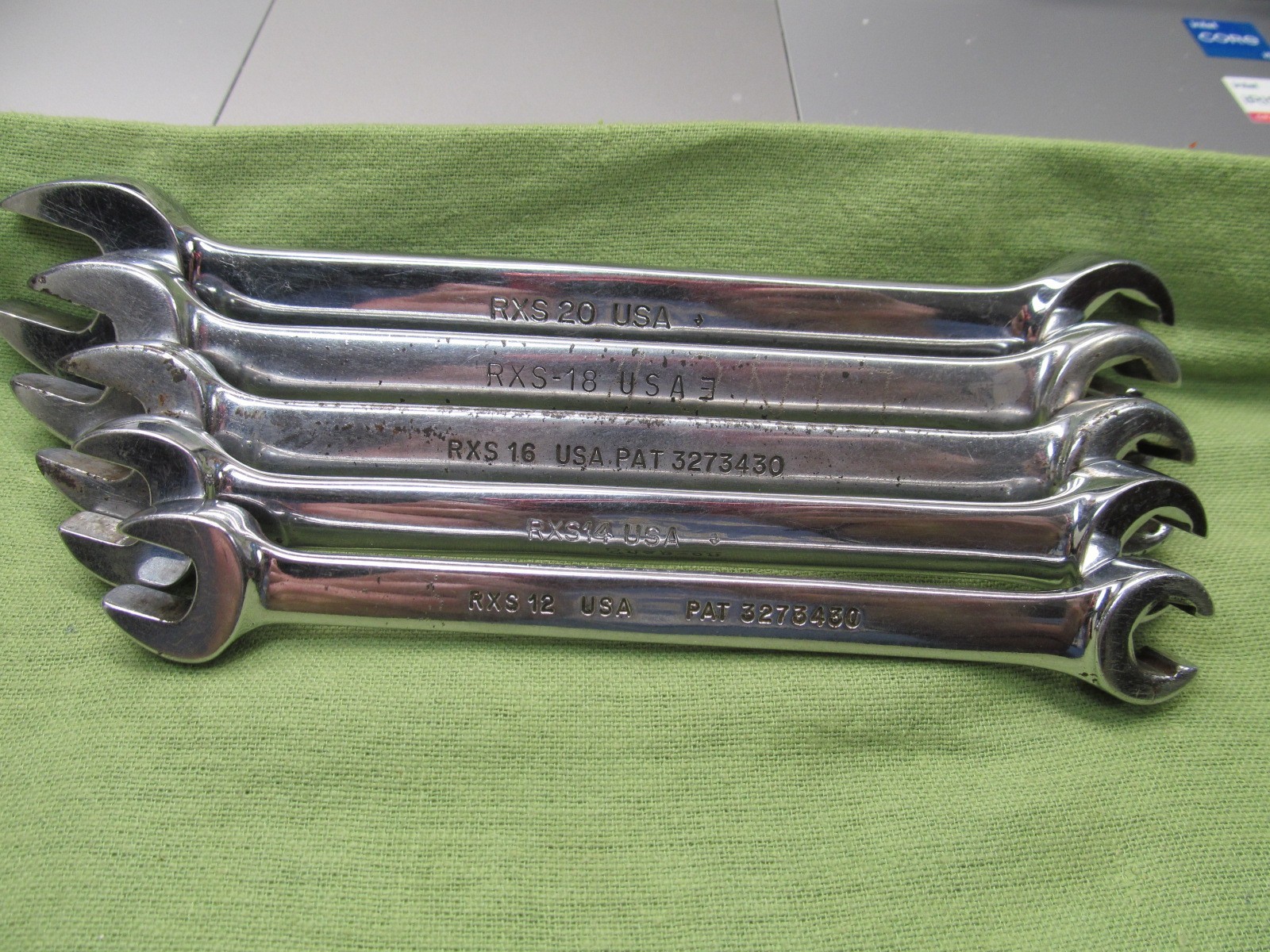 Set of 5 Vtg. Snap-on Underline 6pt Flare / Open End Wrench Set – 3/8″ thru 5/8″