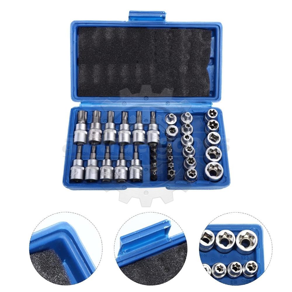 34Pcs Drive Male Female Torx Star Bit Socket E-socket Set Handheld Tool Case US