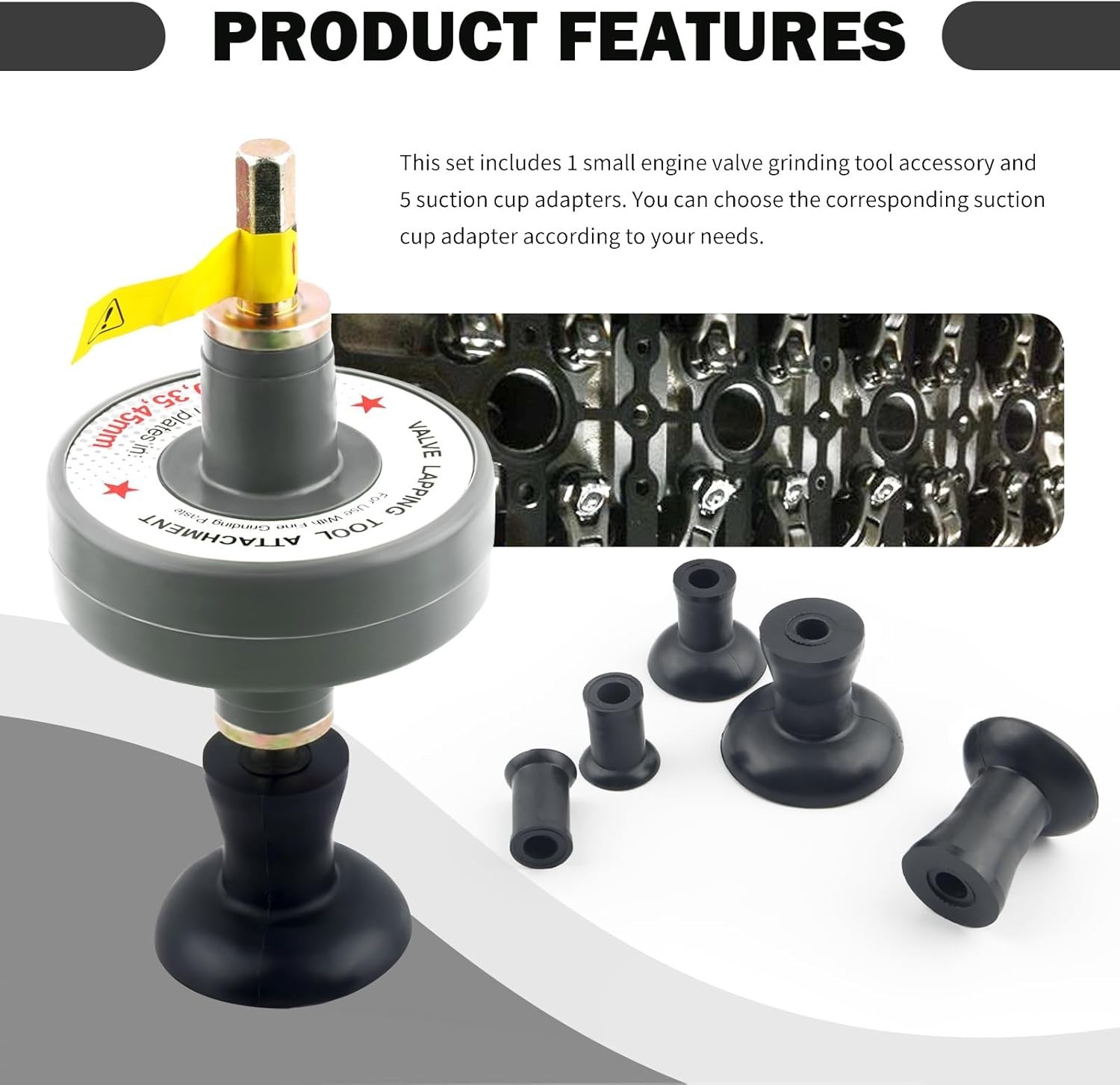 Valve Lapping Tool Kit 5 Suction Cup Adapters Valve Grinding Tool 1000-1250RPM