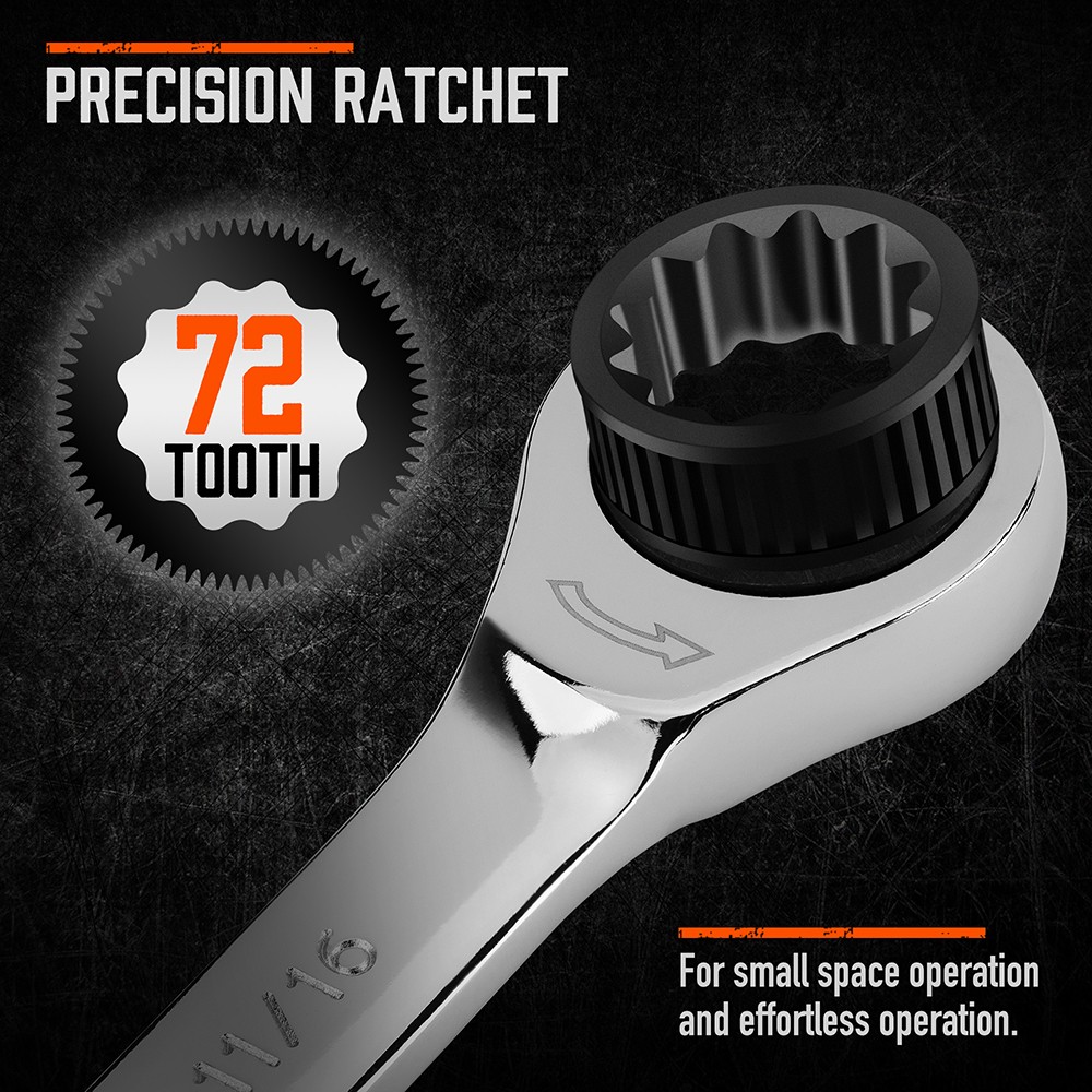 20pc Flat Ratcheting Wrench Combination Spanner Tool Set SAE & Metric With Case