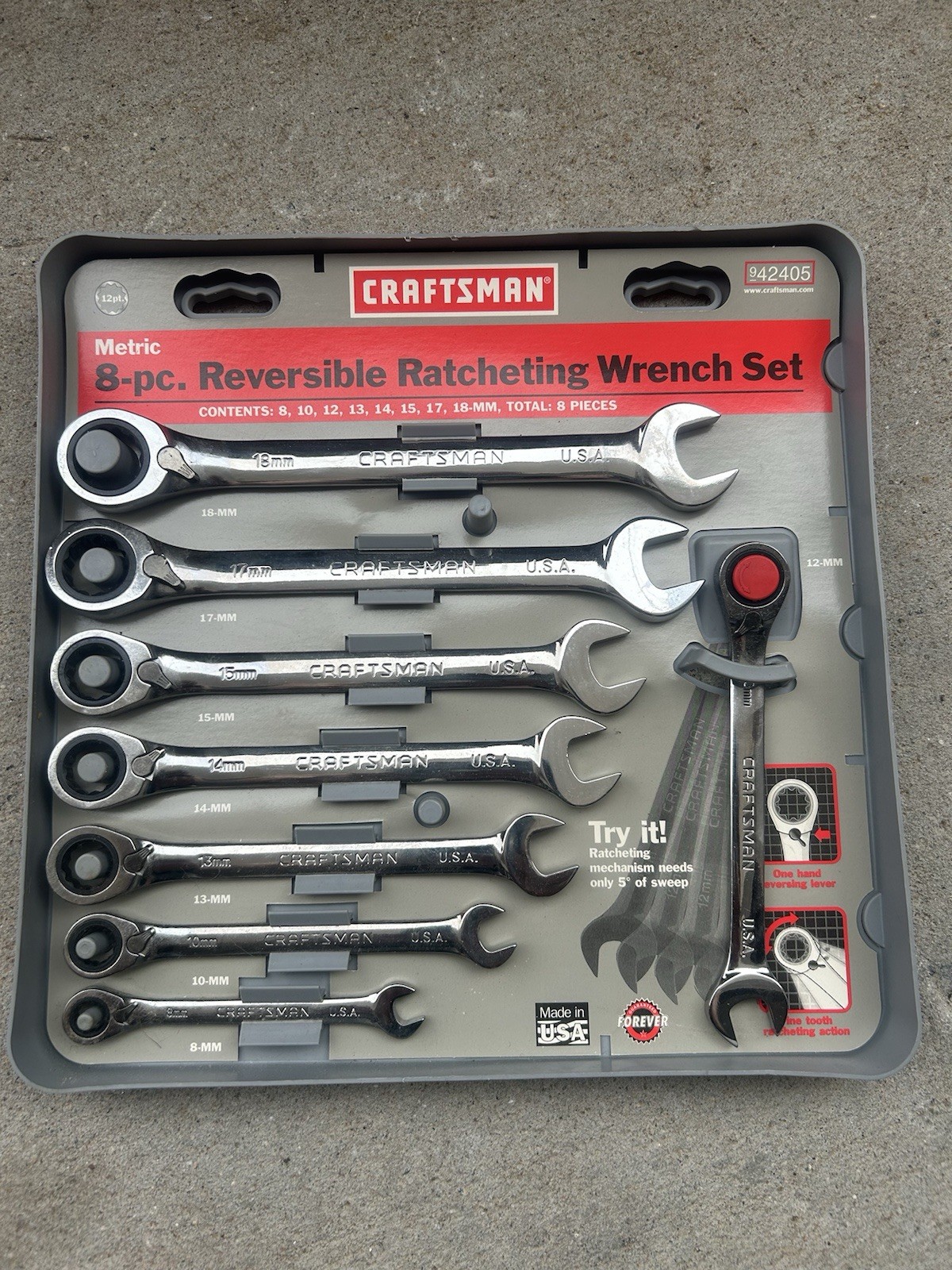 Craftsman 42405 8pc Metric Reversible Ratcheting Wrench Set USA MADE 🇺🇸 8-18mm