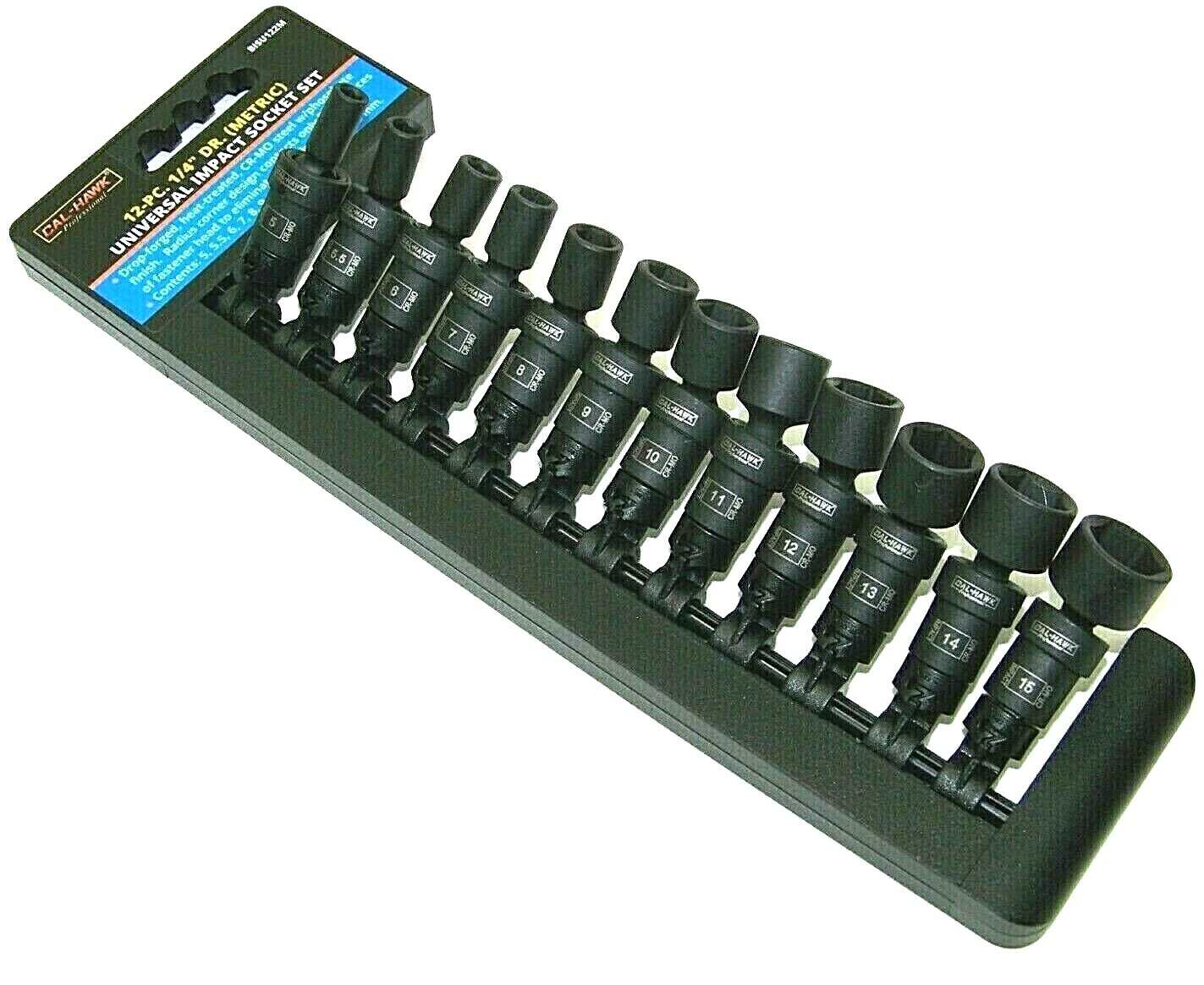 12 pcs 1/4″ Drive Universal Swivel Impact Socket Set Professional Metric Socket