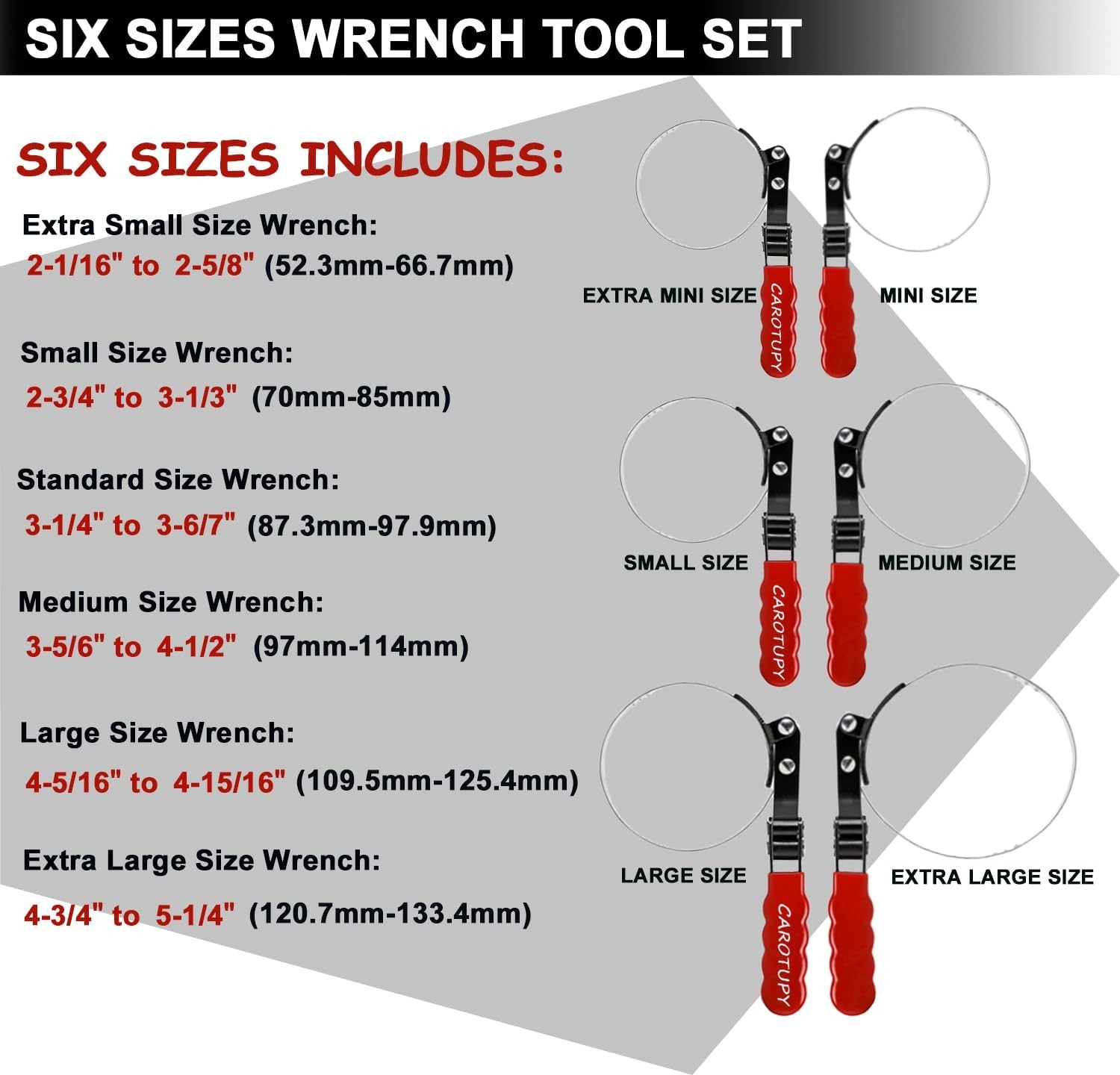 8pcs Oil Filter Wrench Set, 12″ Adjustable 8 PACK, Black&red&silver