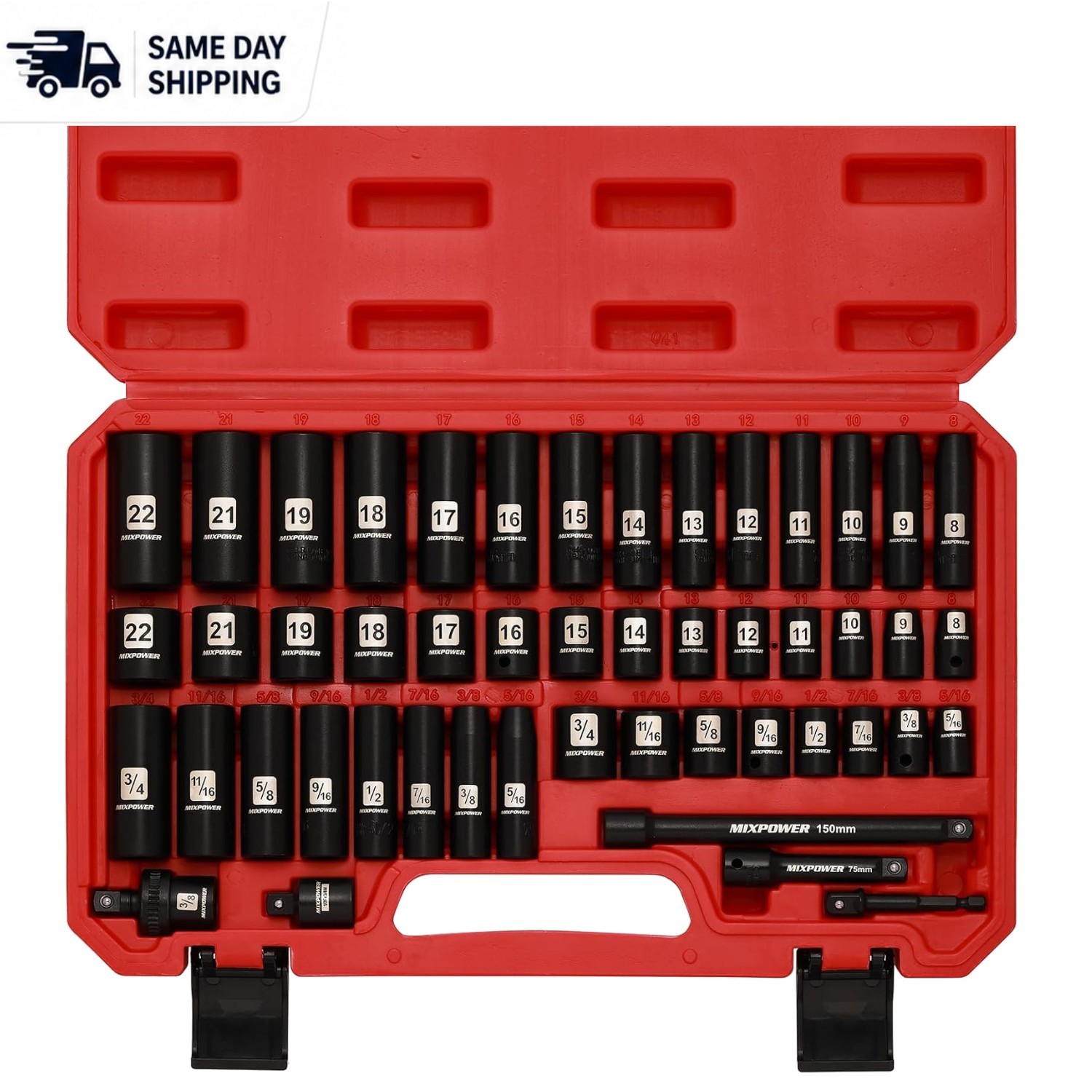 49-Piece 3/8″ Drive Deep Impact Socket Set – Durable Cr-V Steel & 6 Point Design