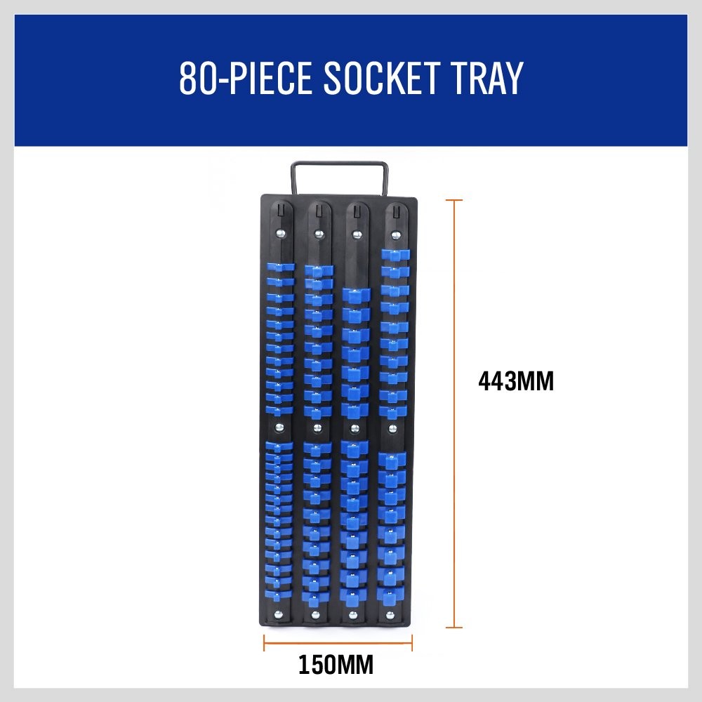 HORUSDY 80-Piece Heavy Duty Socket Organizer, 1/4-Inch, 1/4″ 3/8″ 1/2″, Blue