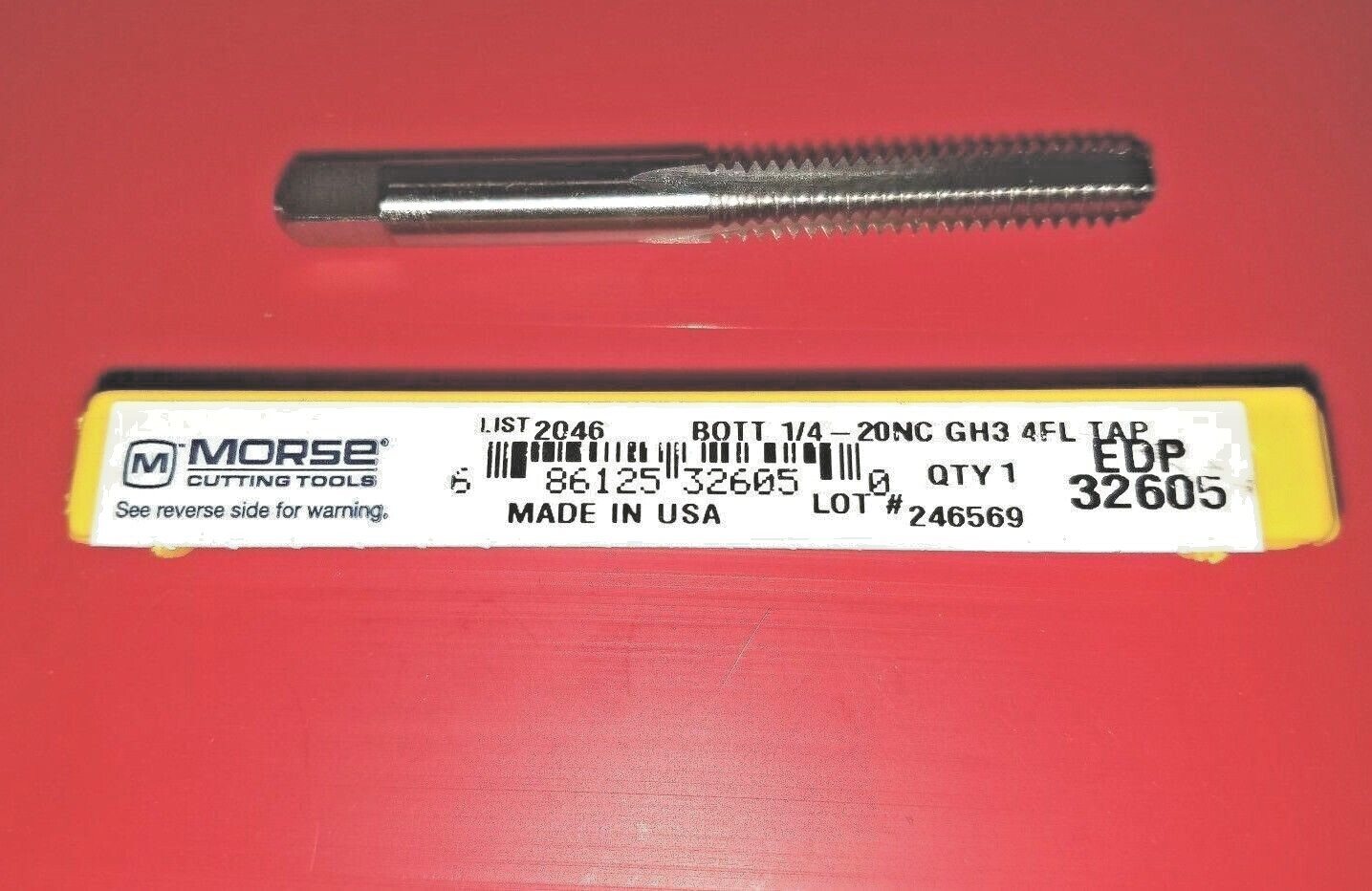 1/4-20 NC Bottom Tap Morse MT3732605 Hand Tap USA 4 Flute GH3
