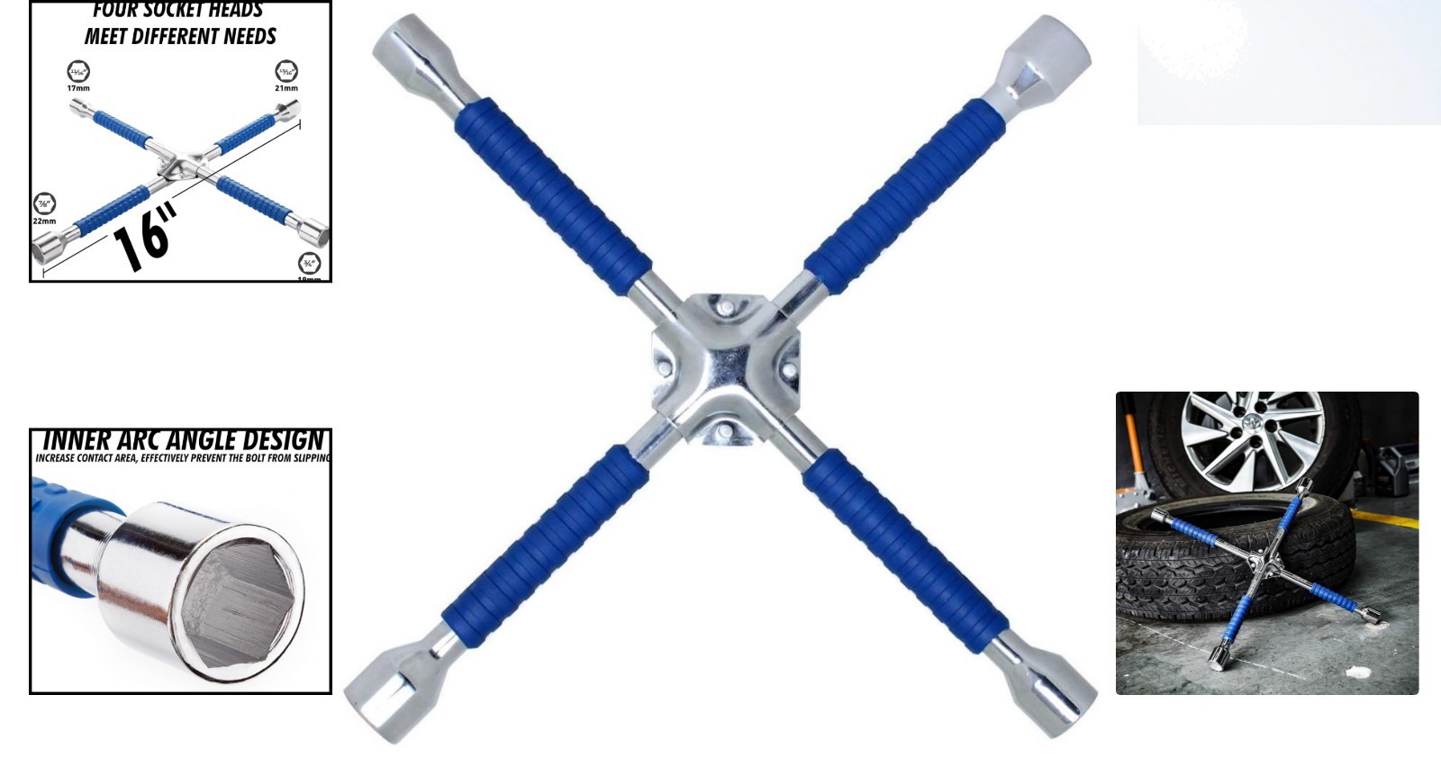 Heavy Duty 16 Inch Blue Lug Wrench with Non-Slip Grip – Professional Performance