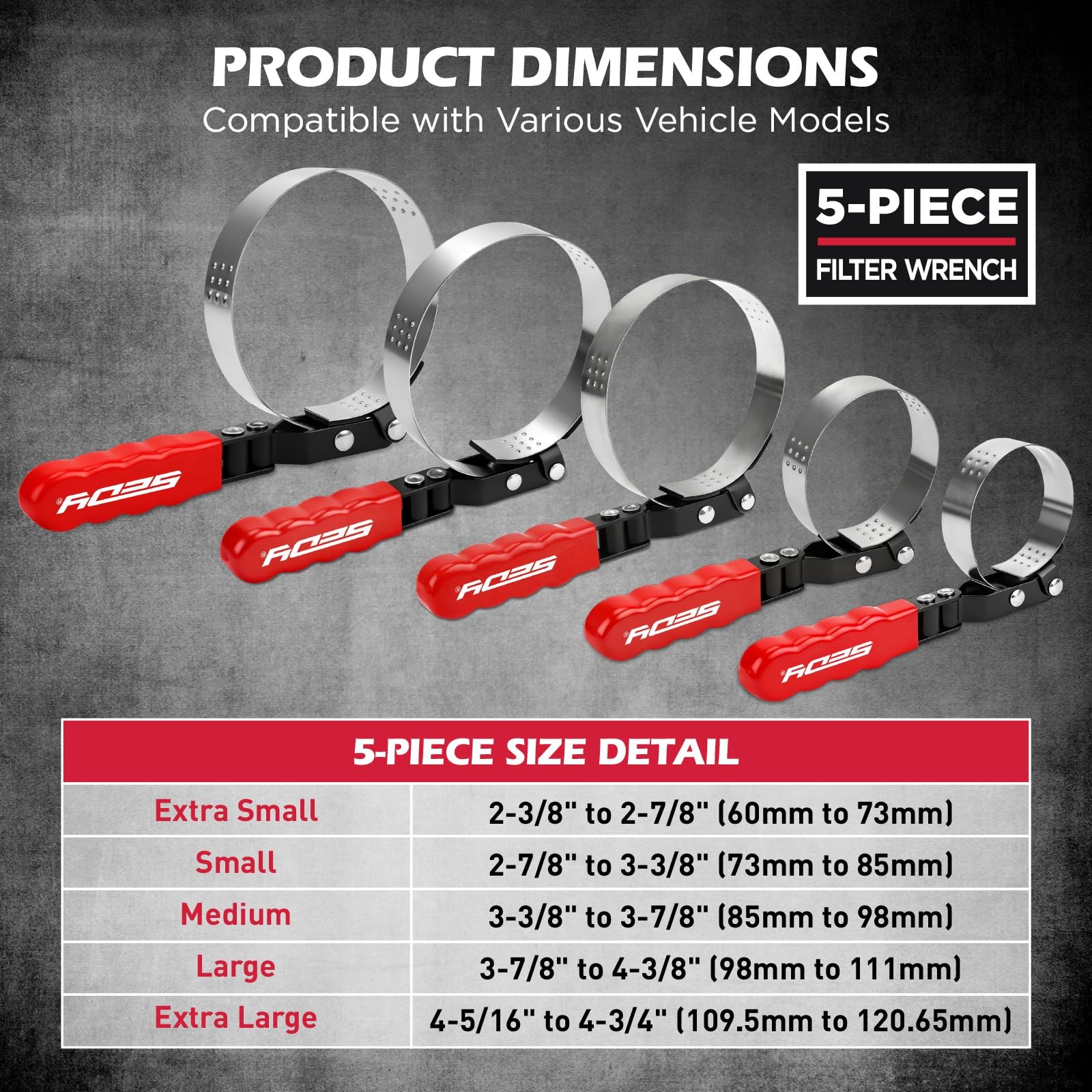 SEDY 10PC Oil Filter Wrench Set 2-3/8-4-3/4 Swivel Ratchet Tool Kit