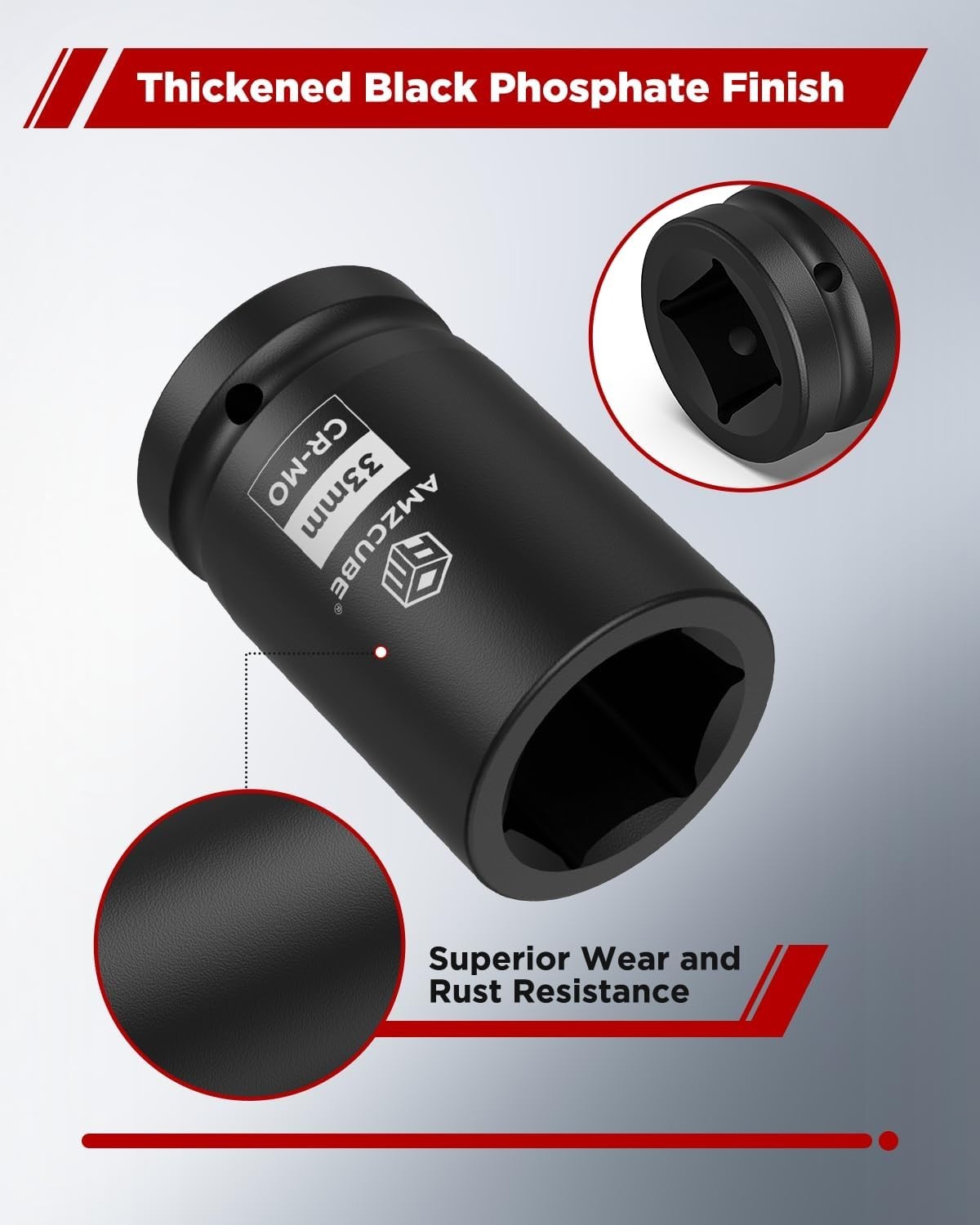 33mm Deep Impact Socket, 1 Inch Drive, Chrome Molybdenum Steel, Manganese Finish