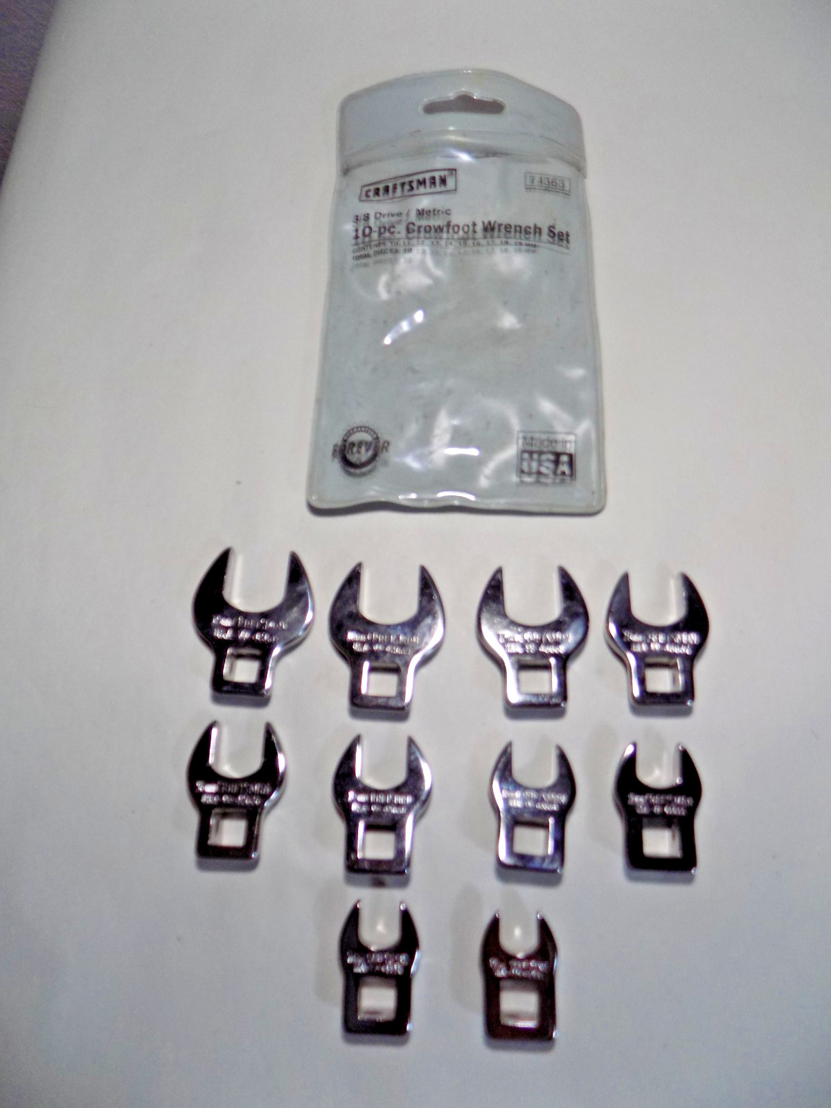 UNUSED? USA Craftsman 4363 10 Pc.3/8″ Dr. Crowfoot Wrench Set 10-19MM-A++