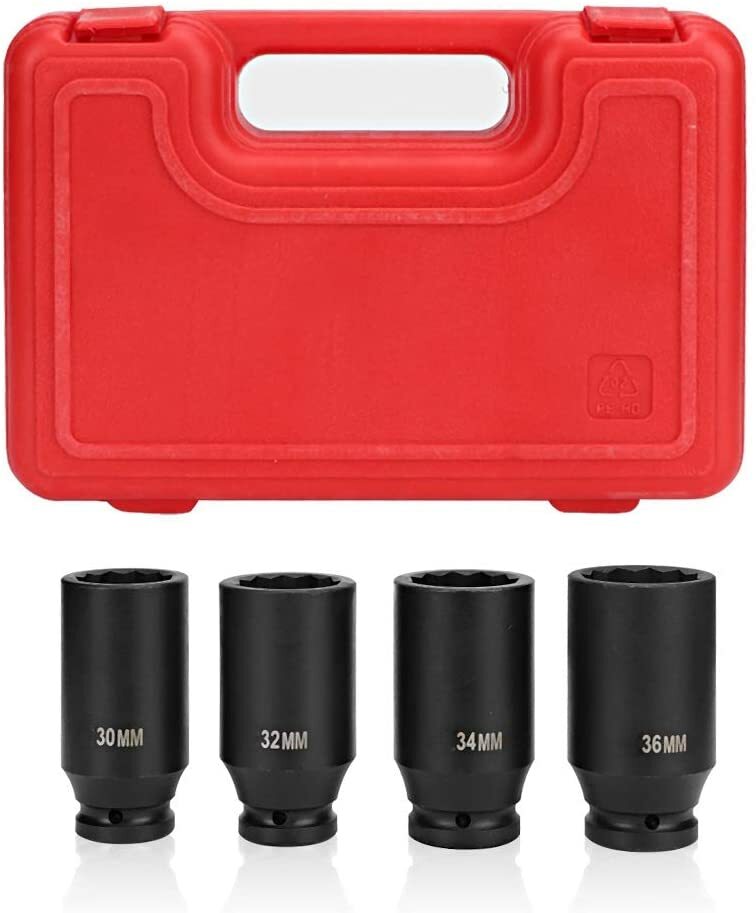 4pc 1/2″ Dr Deep Spindle Axle Nut Socket Set 12 POINT METRIC 30mm 32mm 34mm 36mm