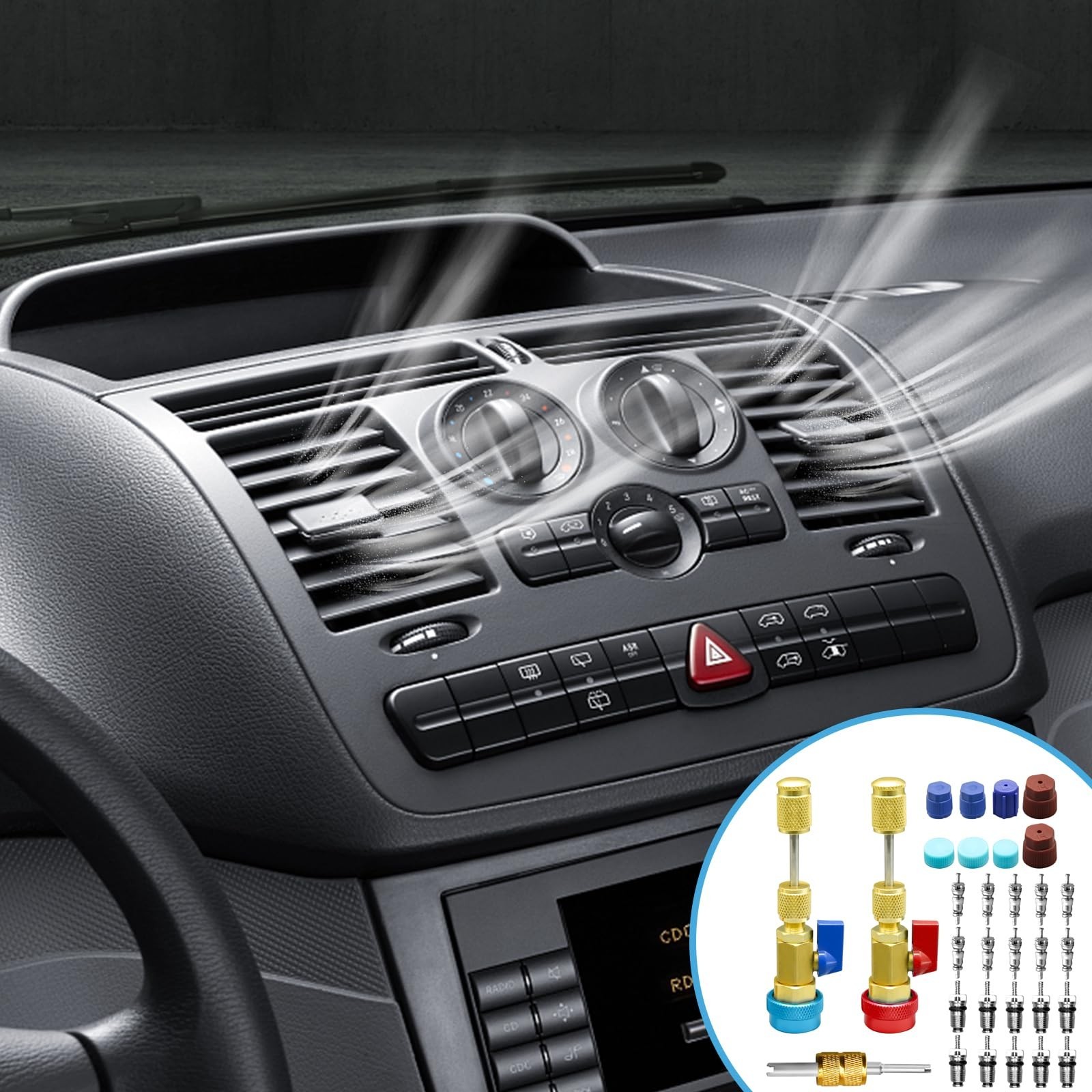 31Pcs R134A AC Valve Core Removal Tool Set, Quick Installer for High/Low Pressur
